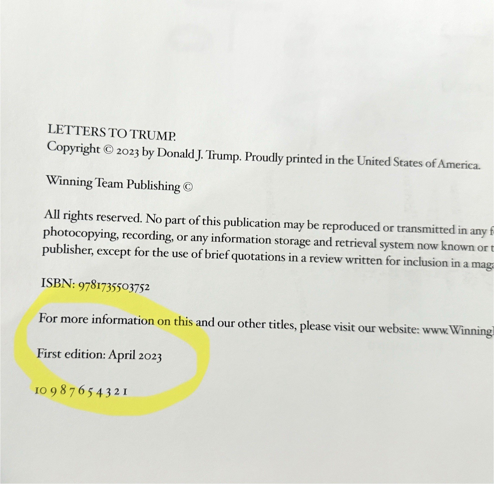 Letters To Trump President Donald J. Trump (1st Edition) April 2023