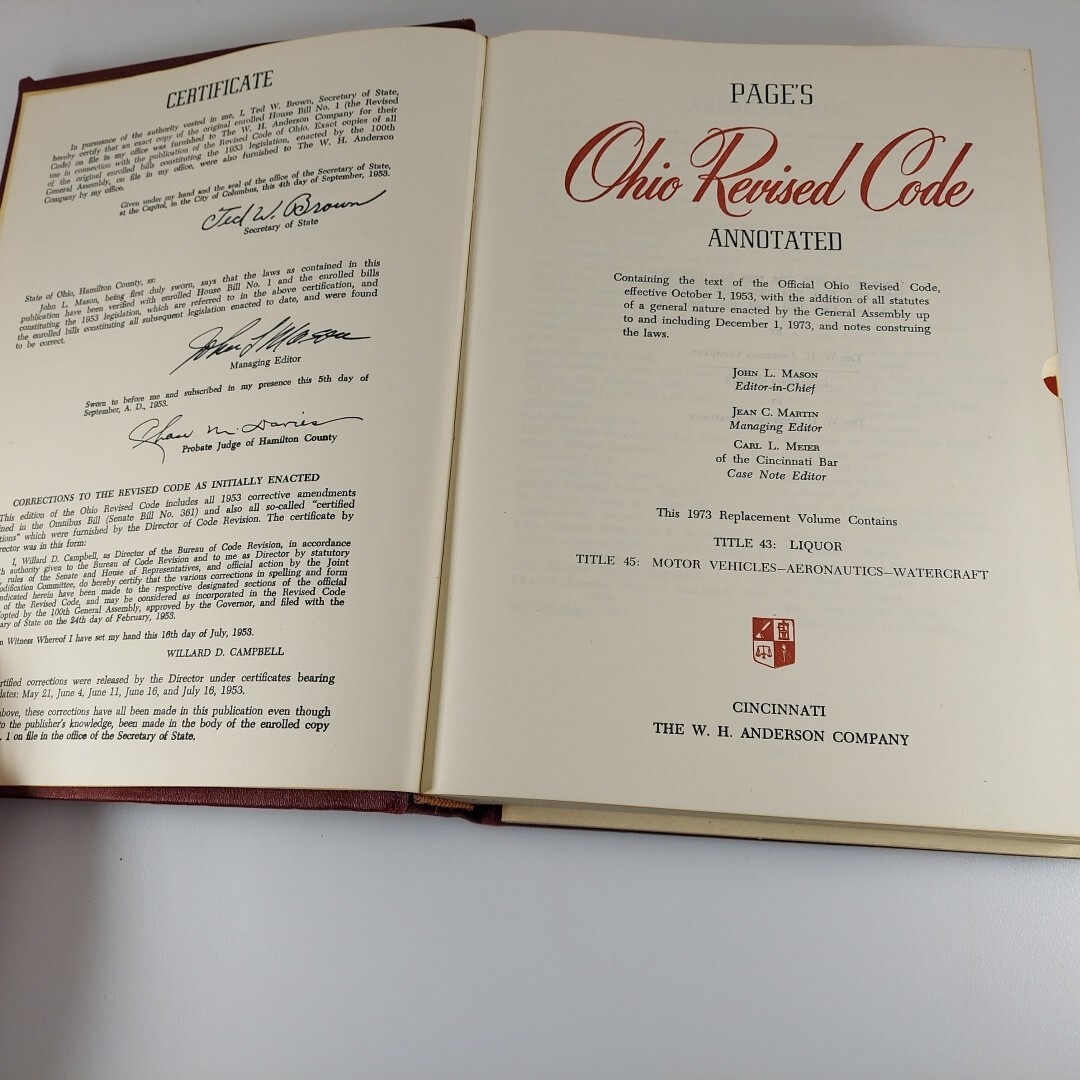 Page’s Ohio Revised Code Annotated Title 43 Liquor & 45 Motor, 1973 & 1981 Supp