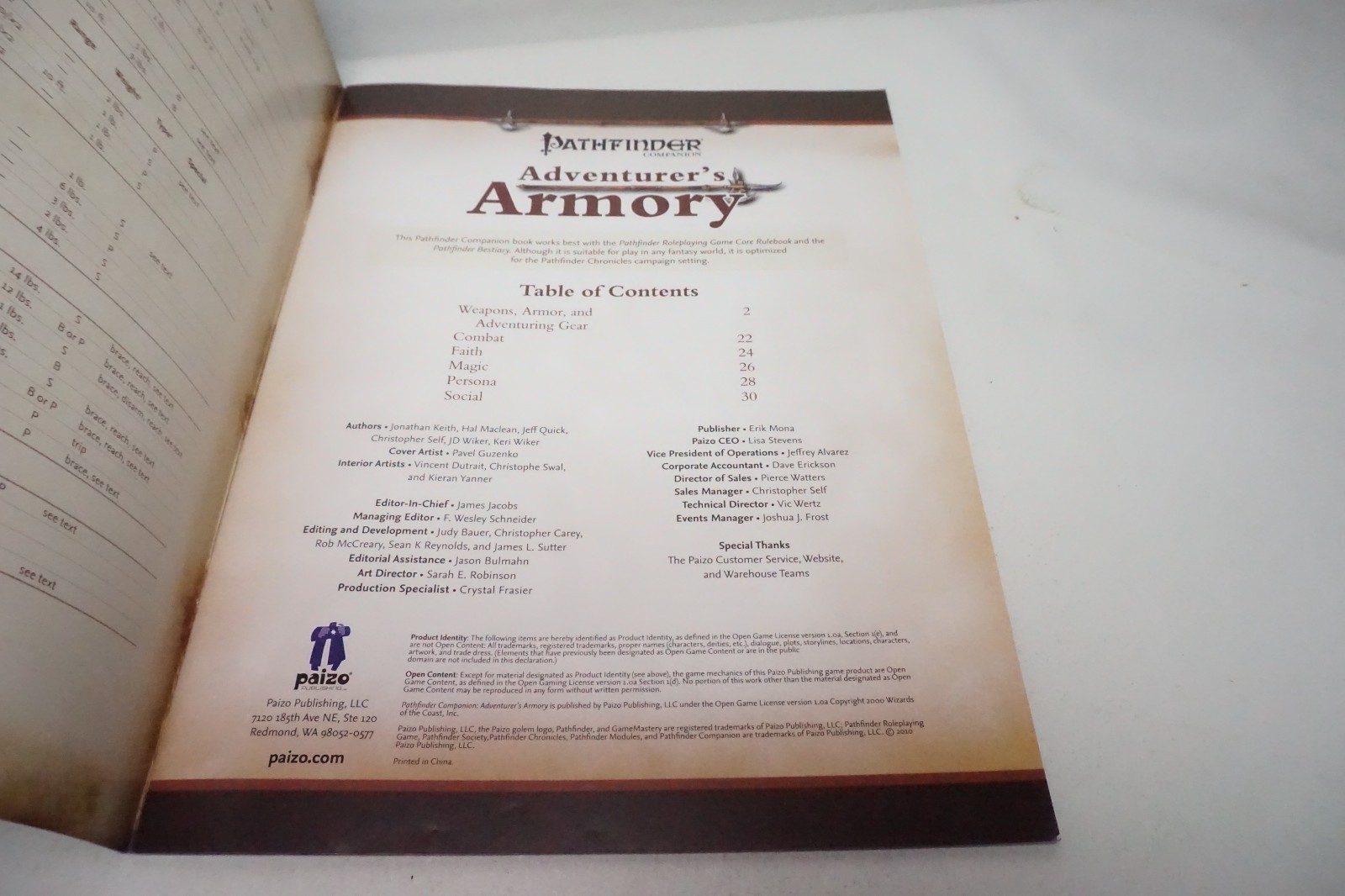 Pathfinder Companion: Adventurer’s Armory, Staff, Paizo