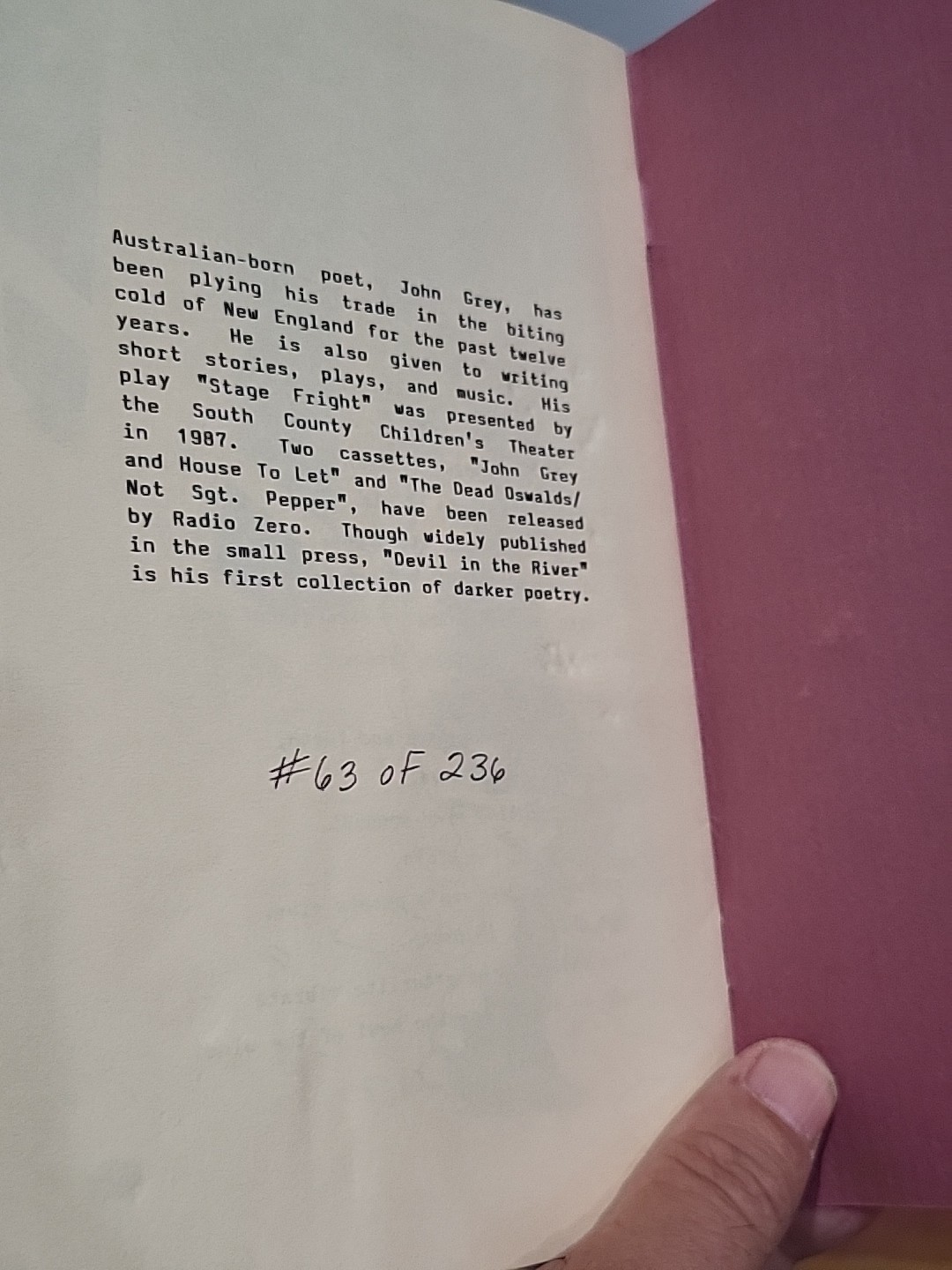 The Devil In The River and Other Poems by John Grey 1990 Night Visions Borkowski