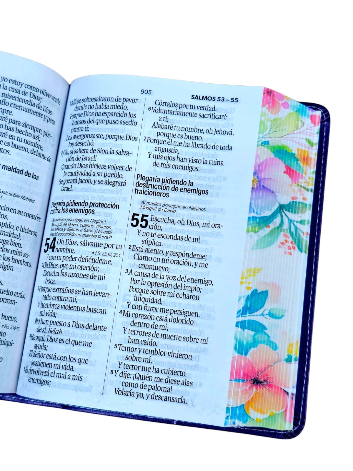 Biblia Portátil Letra Grande 12 puntos RV1960, imit piel Lila Canto flores