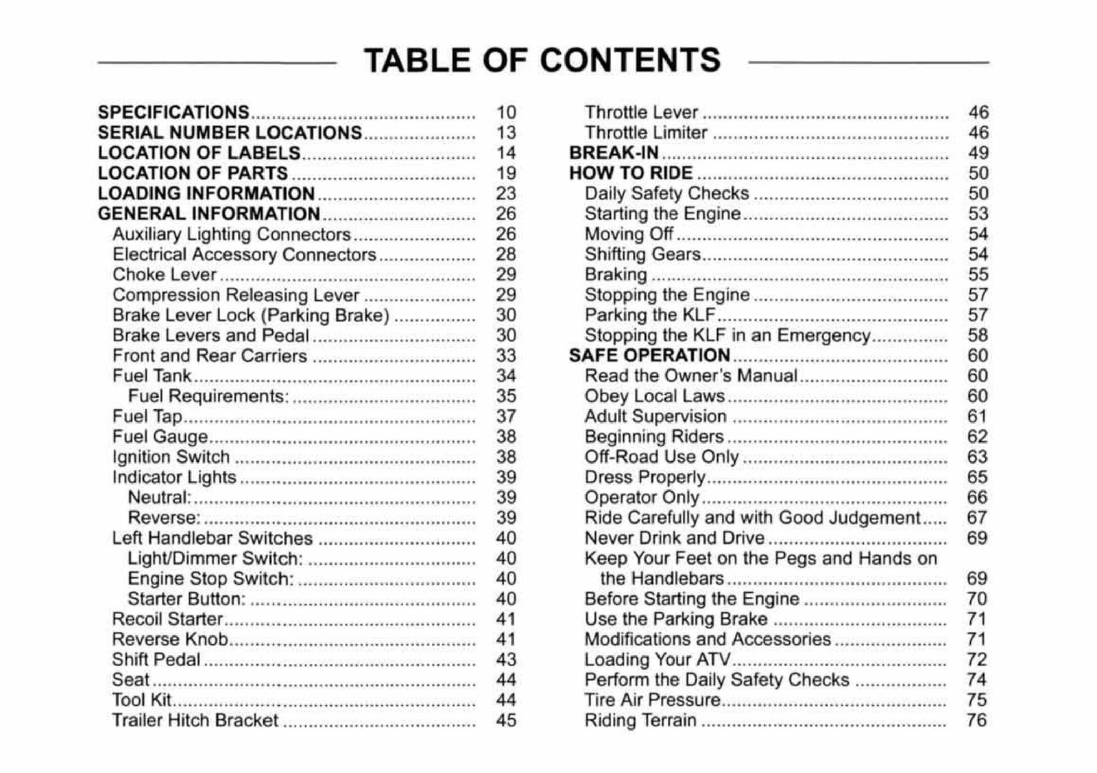 KAWASAKI Bayou 250 Owners Manual 2006 – STEEL WIRE BOUND – PROTECTIVE COVERS