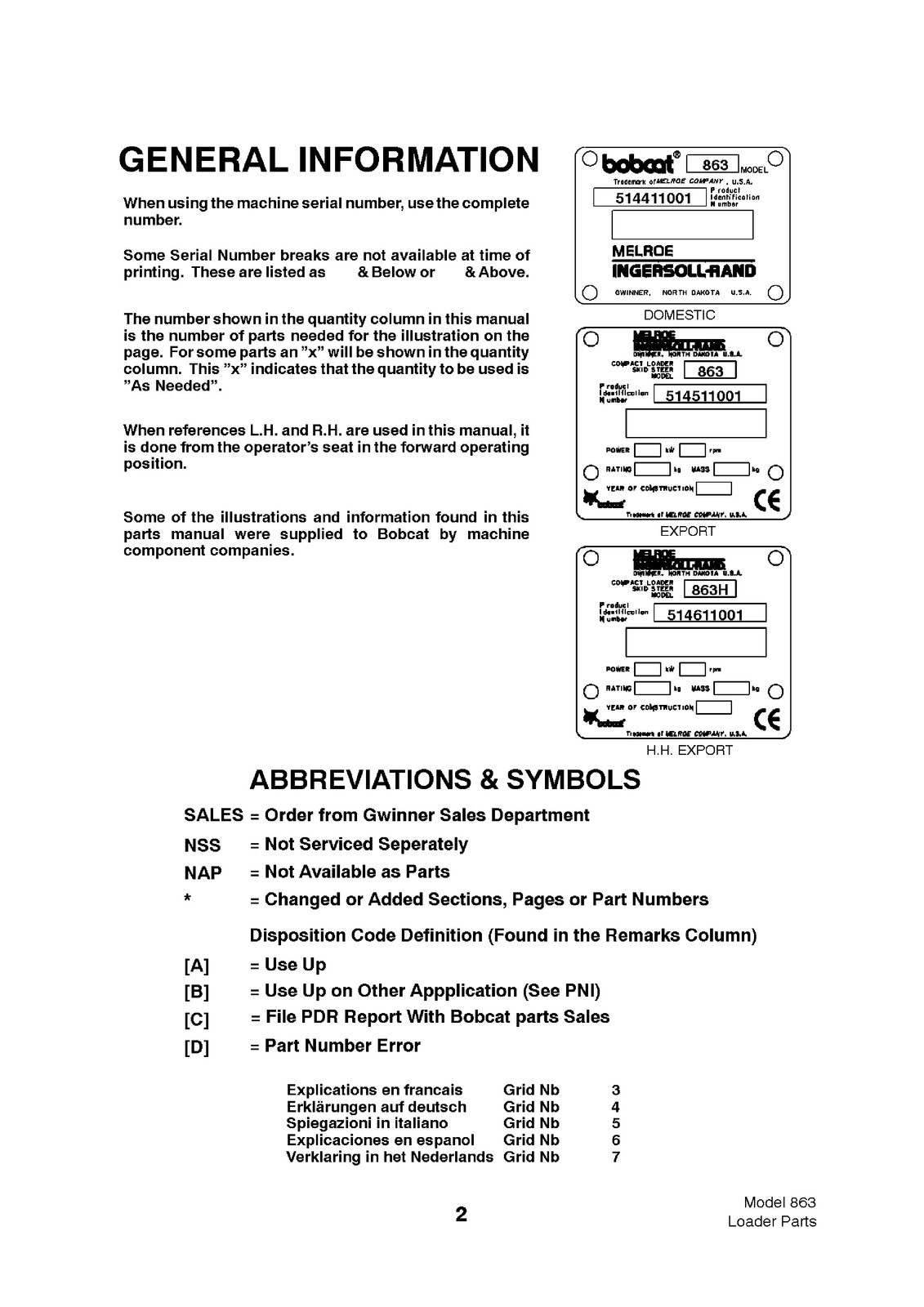 BOBCAT 863 Skid Steer Loader Parts Manual SN 514411001 Up 2001 – COIL BINDING
