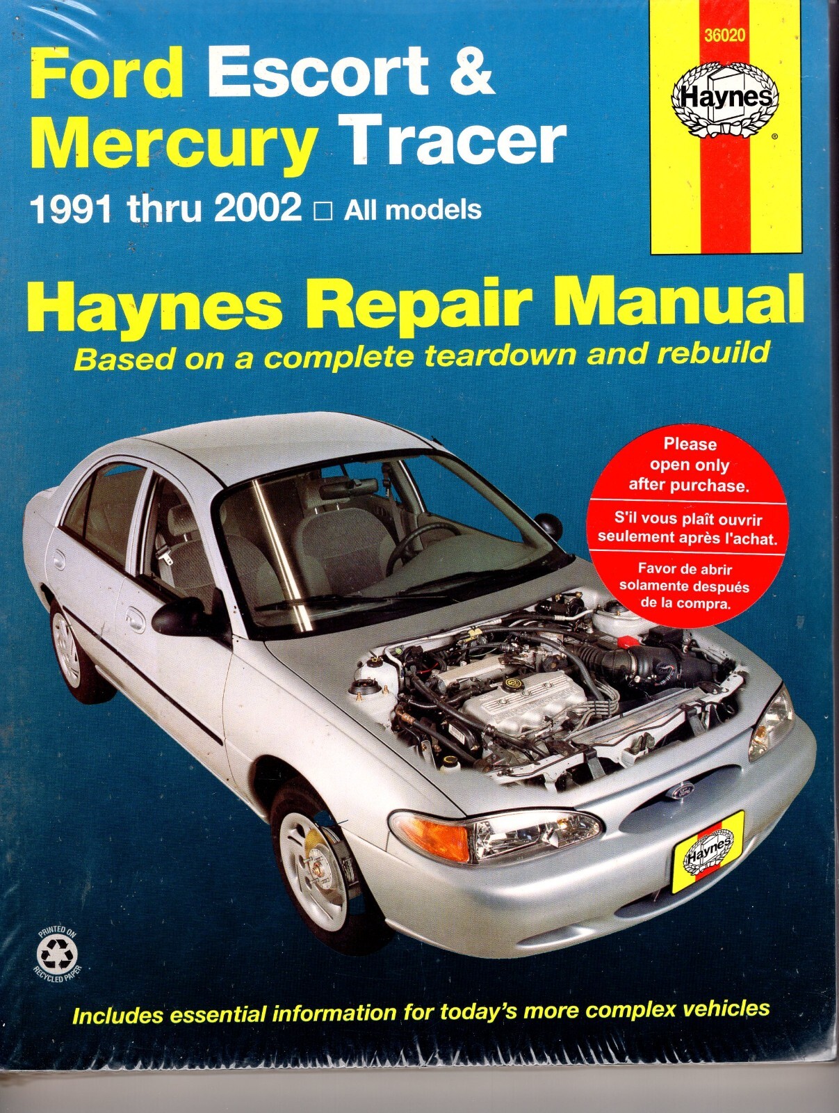 Haynes Repair Manual 36020 Ford Escort & Mercury Tracer 1991-2002 NEW MN969