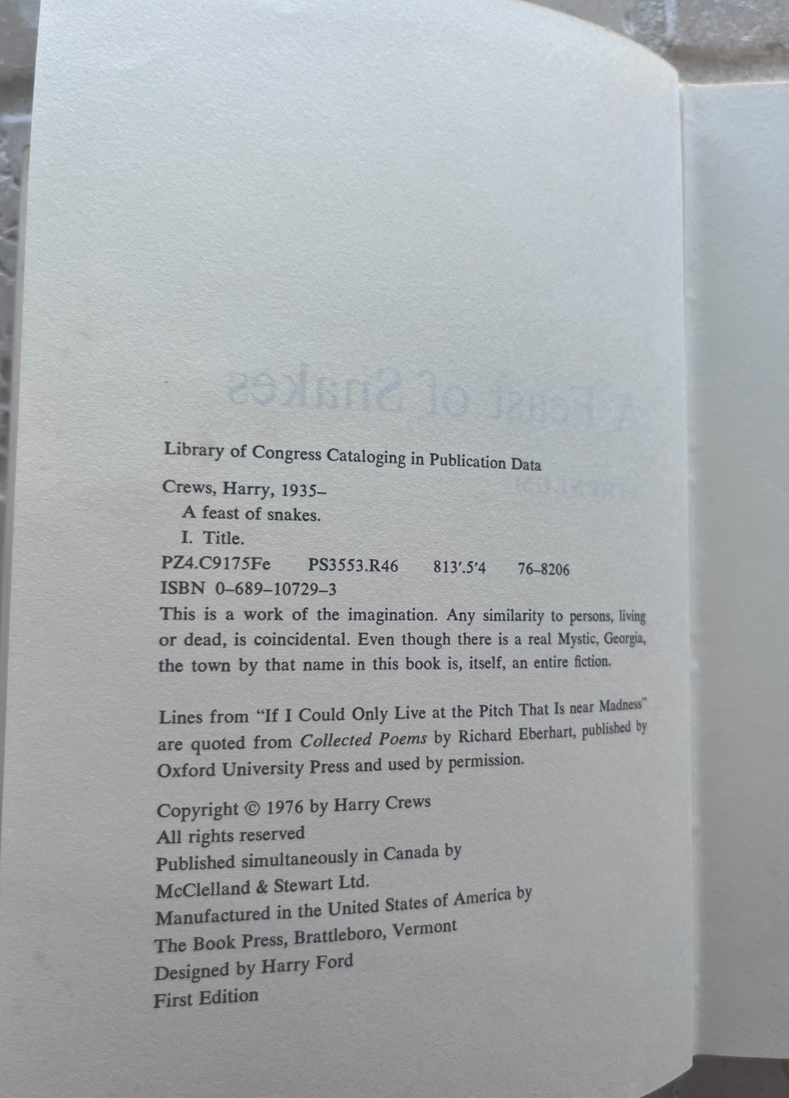 A Feast of Snakes, by Harry Crews. HC DJ FIRST Ed. Atheneum 1976