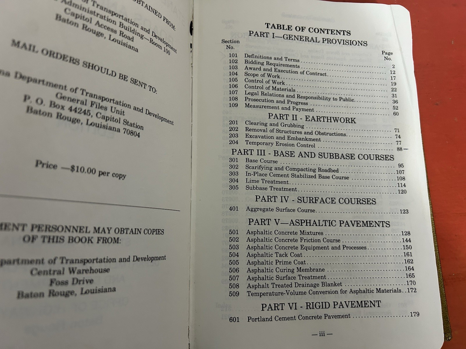 Louisiana Gold Book 1982 Standard Specifications Roads Bridges DOTD Highways vtg
