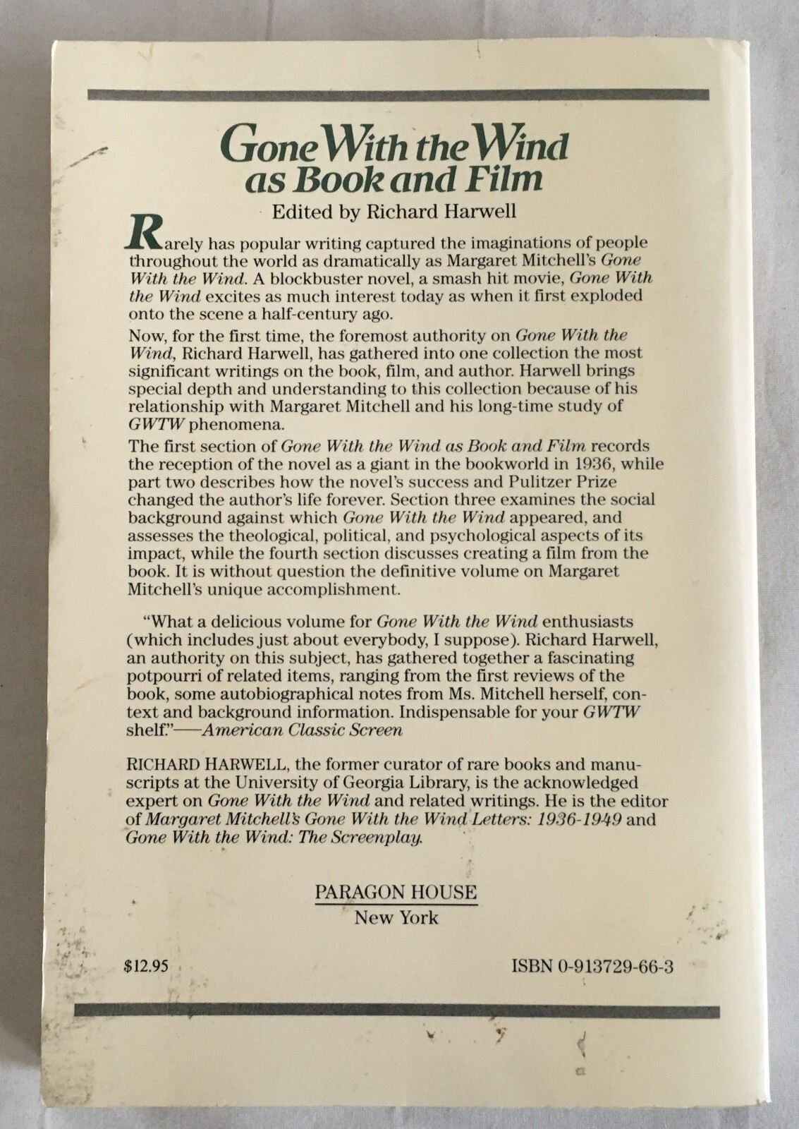 Gone With The Wind As A Book and Film – 1987 First Paperback Edition