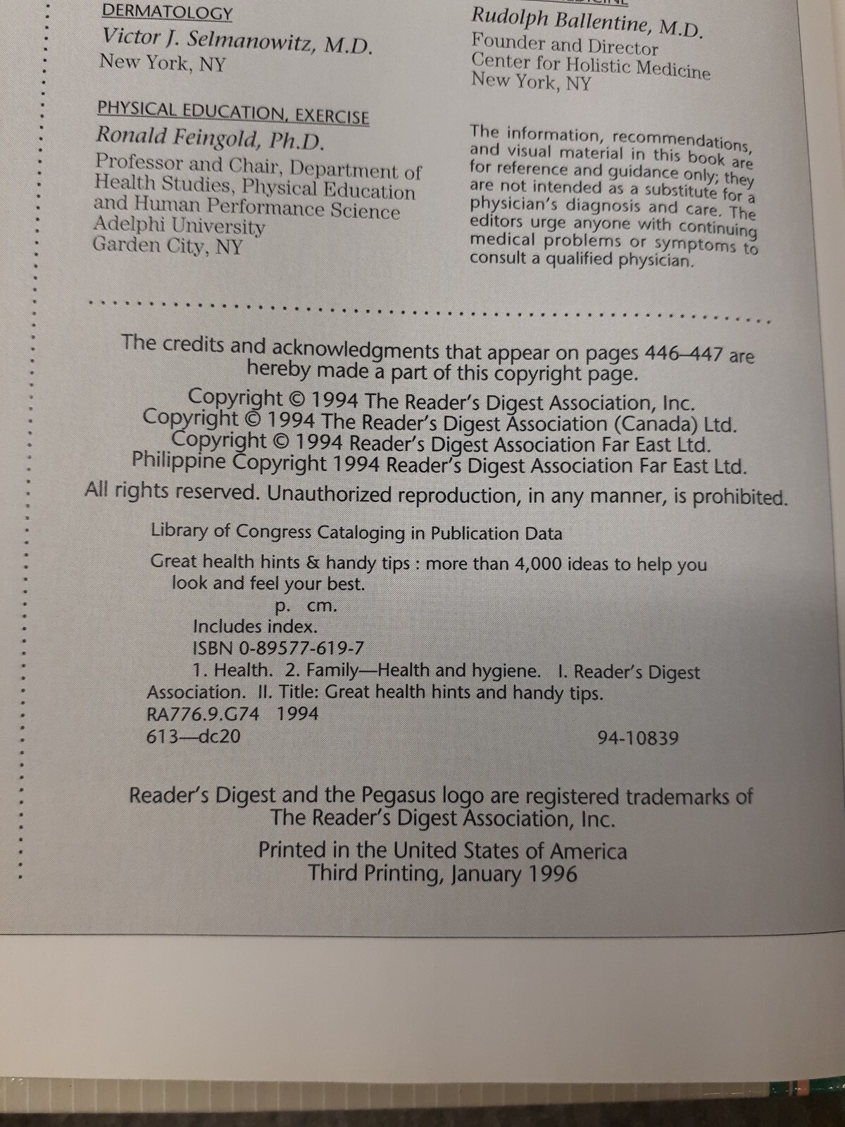 Great Health Hints And Handy Tips by Reader’s Digest (1994, Hardcover)