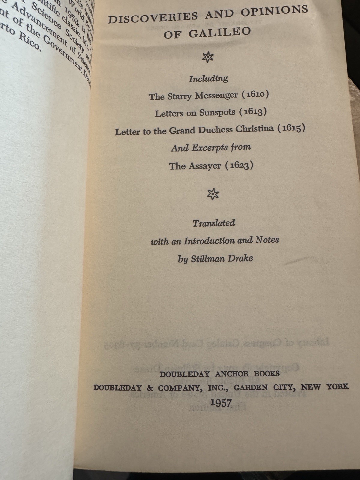 1957 -Discoveries And Opinions Of Galileo By Stillman Drake Vtg Paperback Book