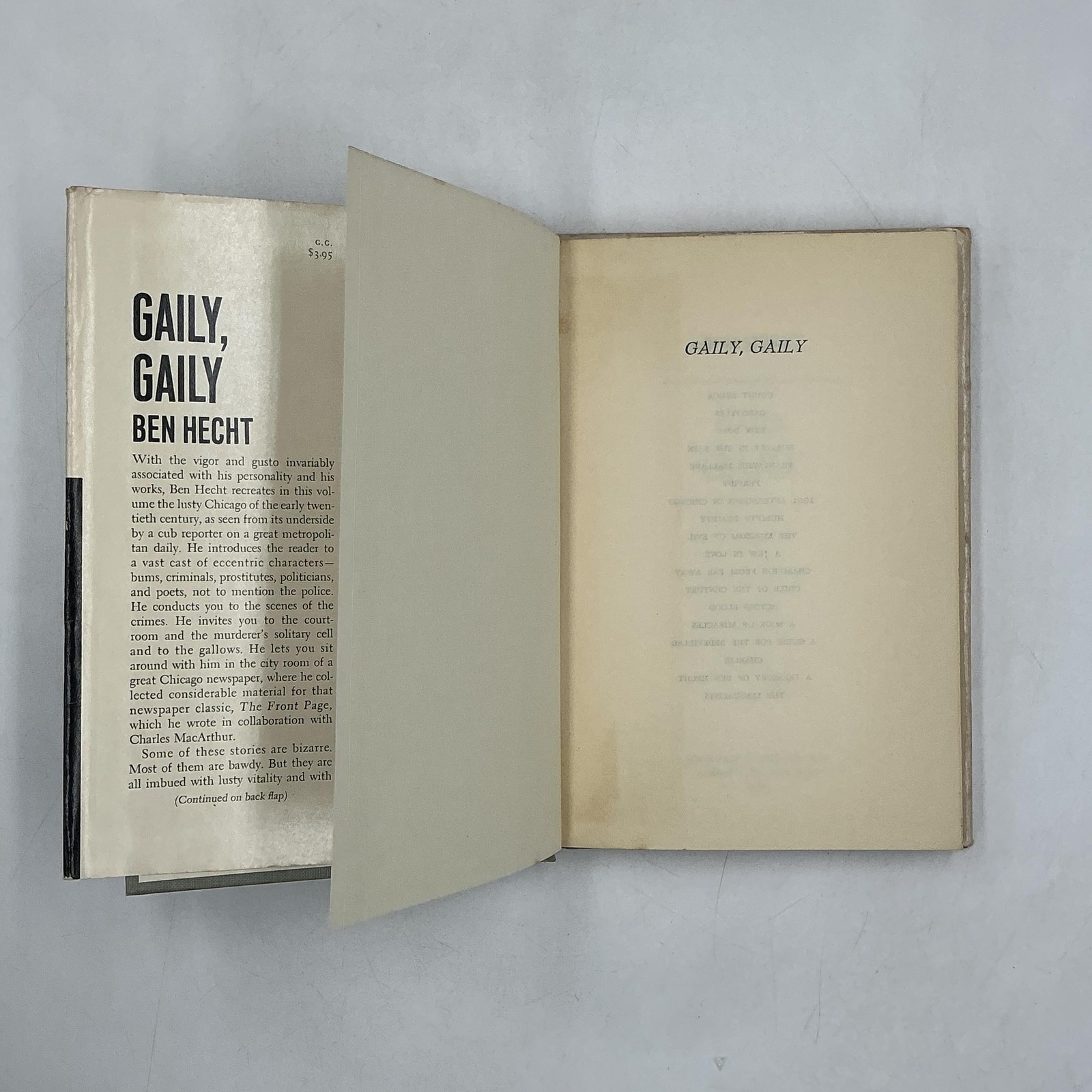 Vintage Gaily Gaily Ben Hecht White Black HC DJ 1st 1963 Memoir Chicago
