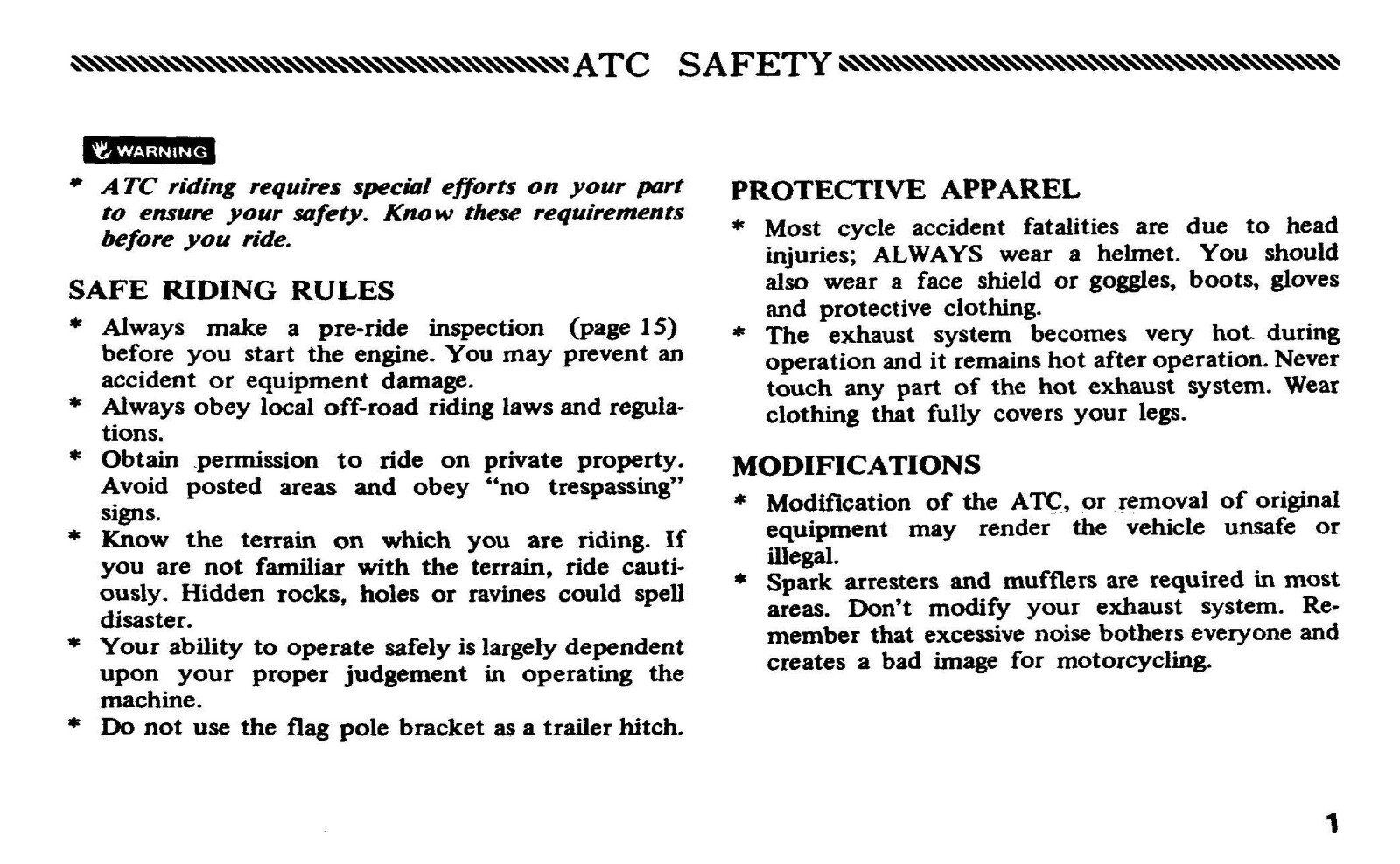 1982 Honda ATC185S Owner’s Manual 59 Pages