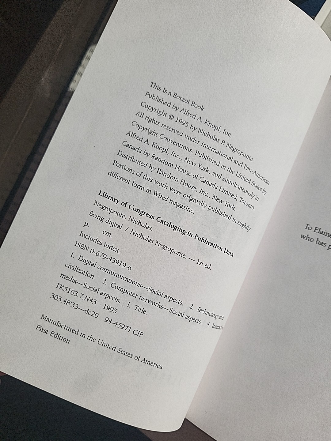 Being Digital Book HC/DJ 1st Edition 1995 Technology by Nicholas Negroponte FS