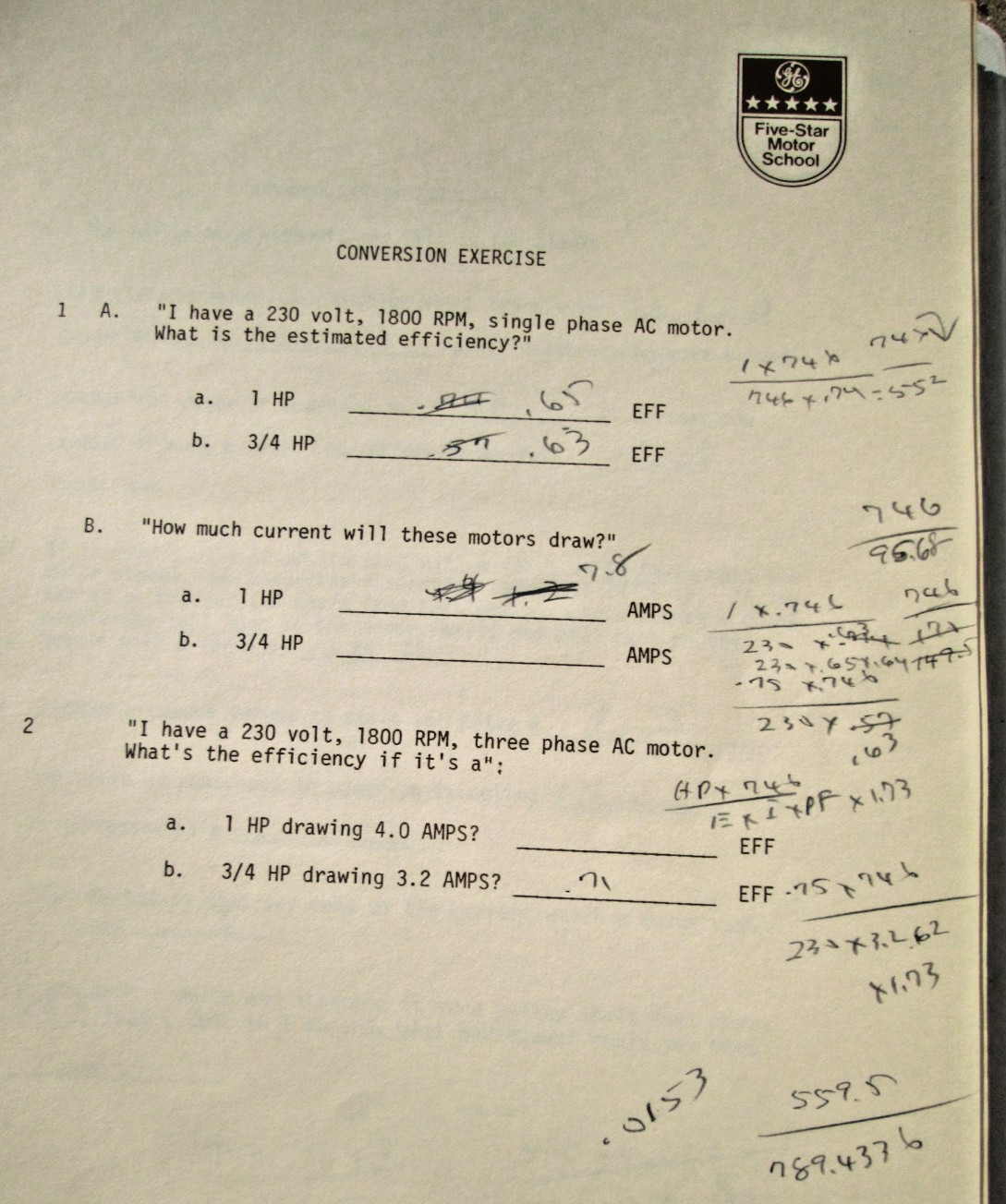 General Electric GE Five-Star Motor School 3-Ring Binder and Coursework 1979