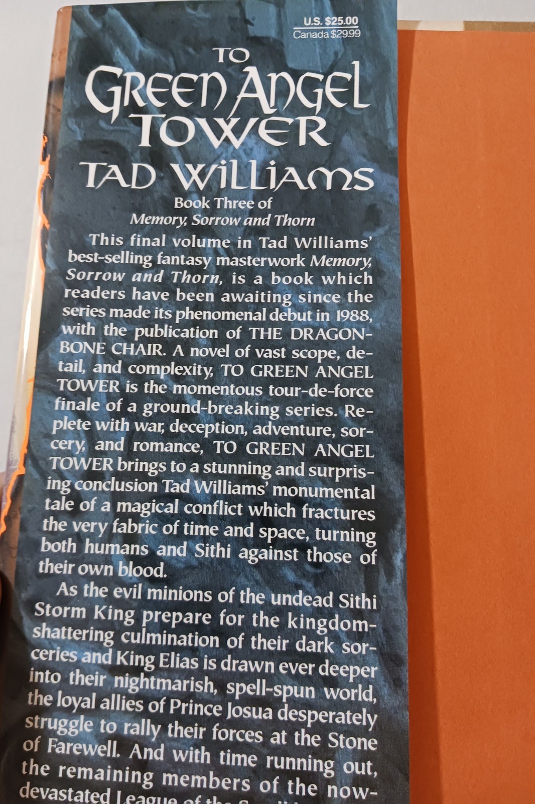 “Tad Williams” To Green Angel Tower 1st Ed 1st Printing 1993 HC/DJ YA A Fantasy