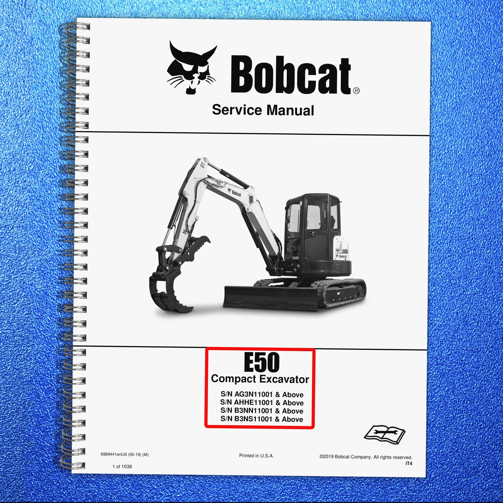 BOBCAT E50 Compact Excavator Service Manual 2019, SECURED, COVERING, XL FOLDOUTS