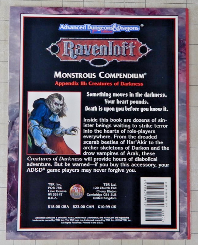 TSR Advanced D&D #2153 MONSTROUS COMPENDIUM APPENDIX III CREATURES OF DARKNESS