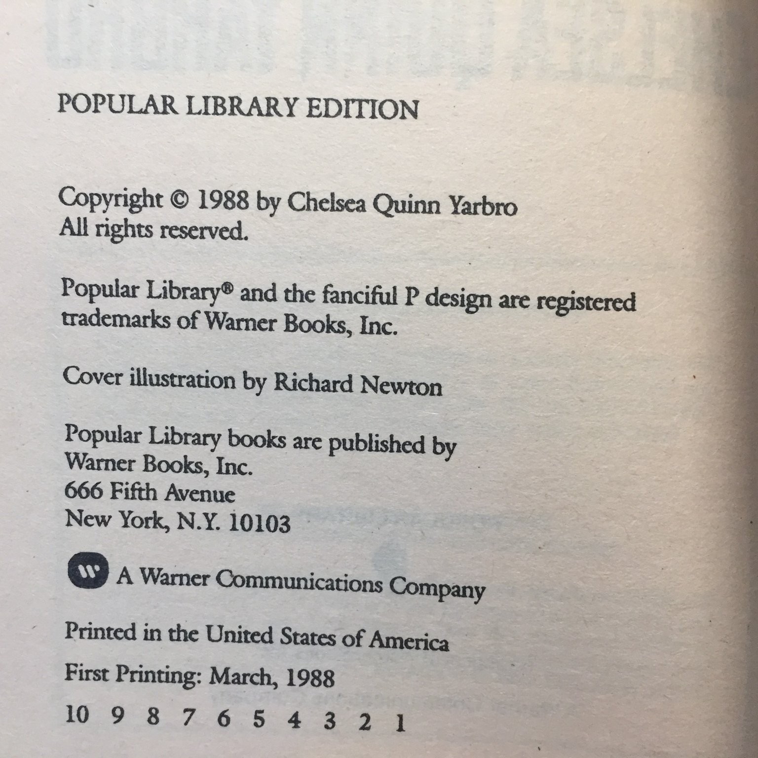 Taji’s Syndrome Chelsea Quinn Yarbro 1988 Popular Library Medical Thriller