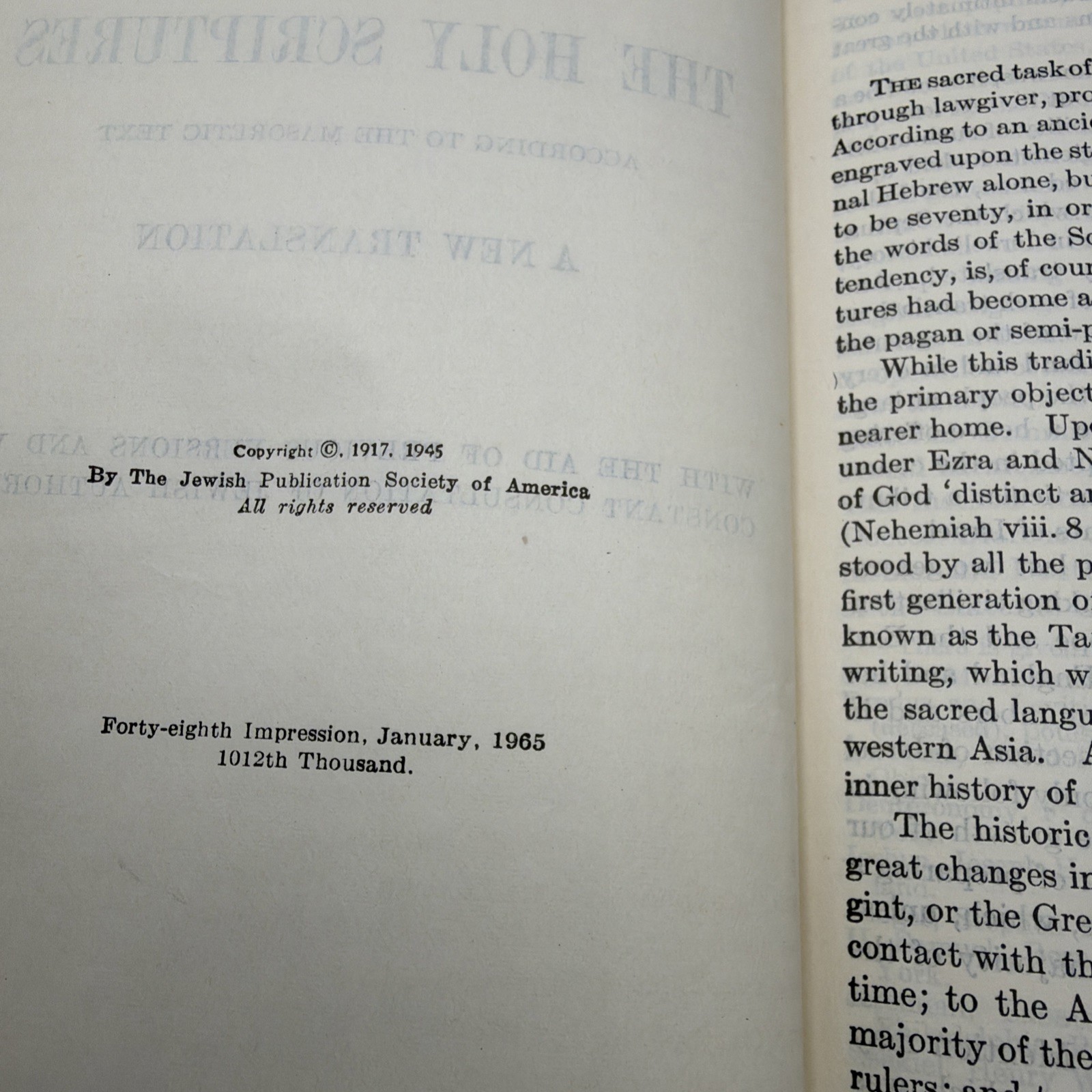 THE HOLY SCRIPTURES- According To Masoretic Text -1965 Jewish Publication -HC