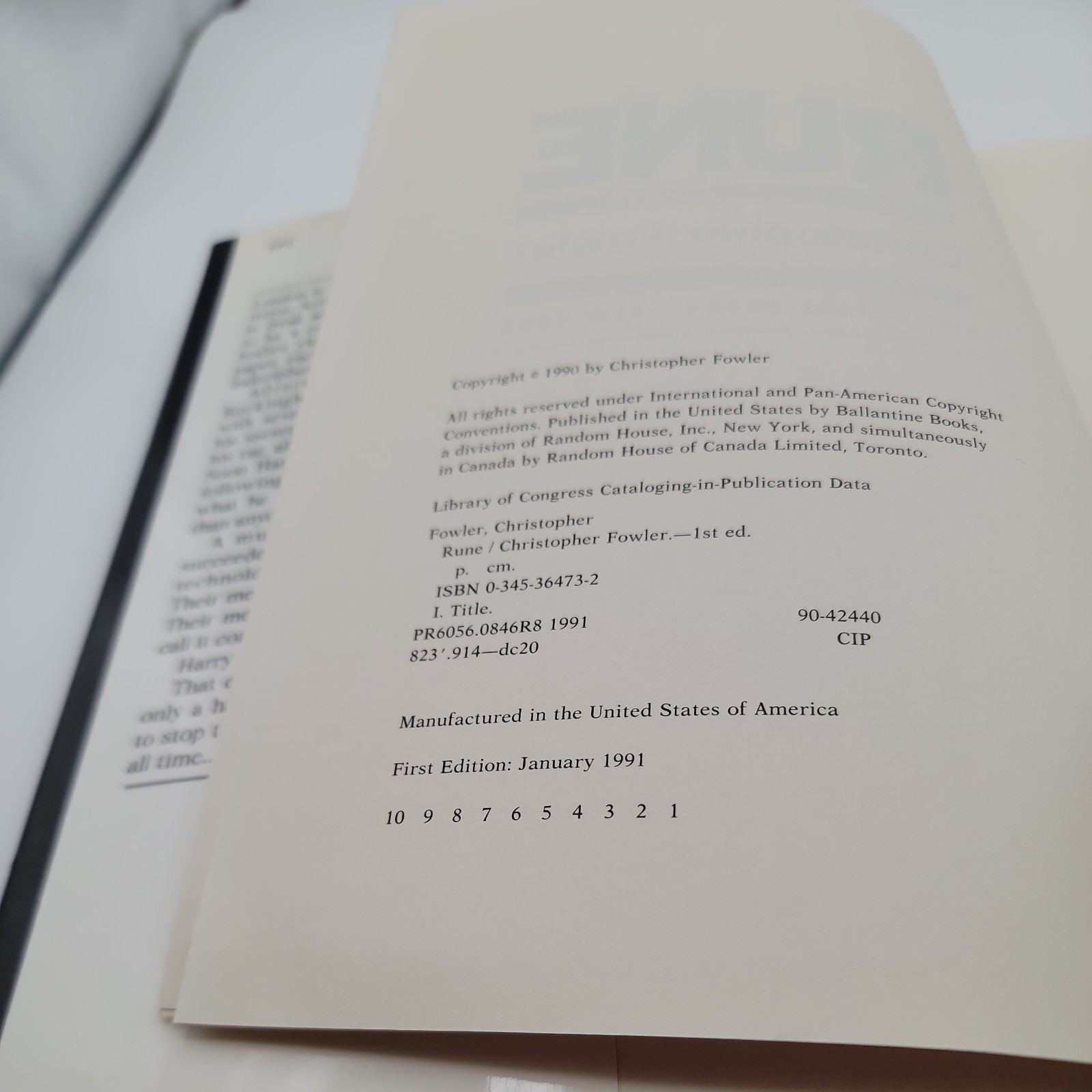 Christopher Fowler – Rune – Hardcover 1st Edition – 1991