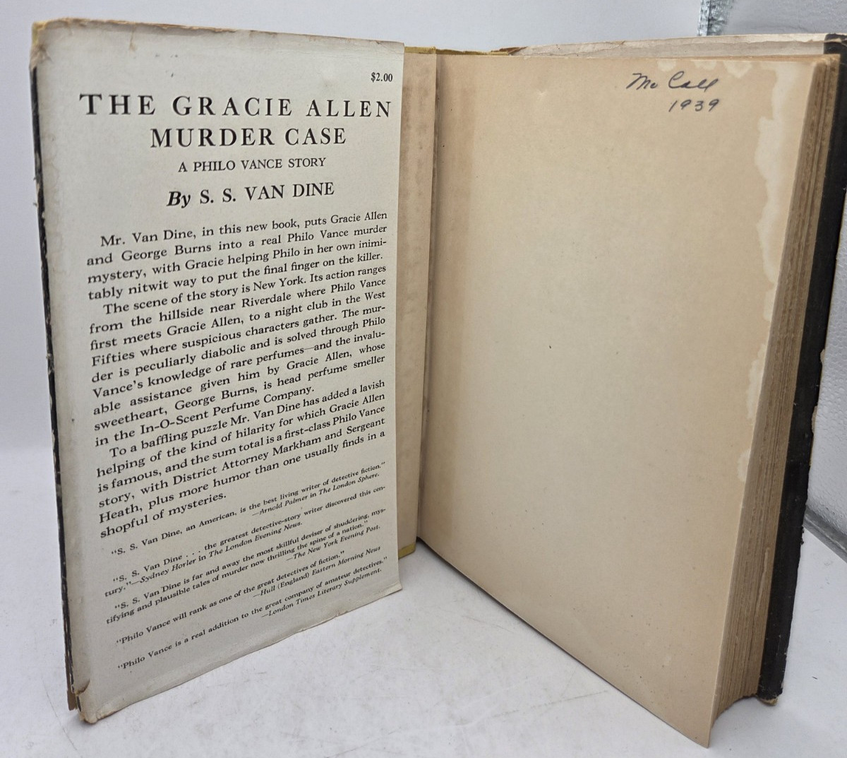 S S Van Dine – Gracie Allen Murder Case, Philo Vance, 1st edition/printing HCDJ