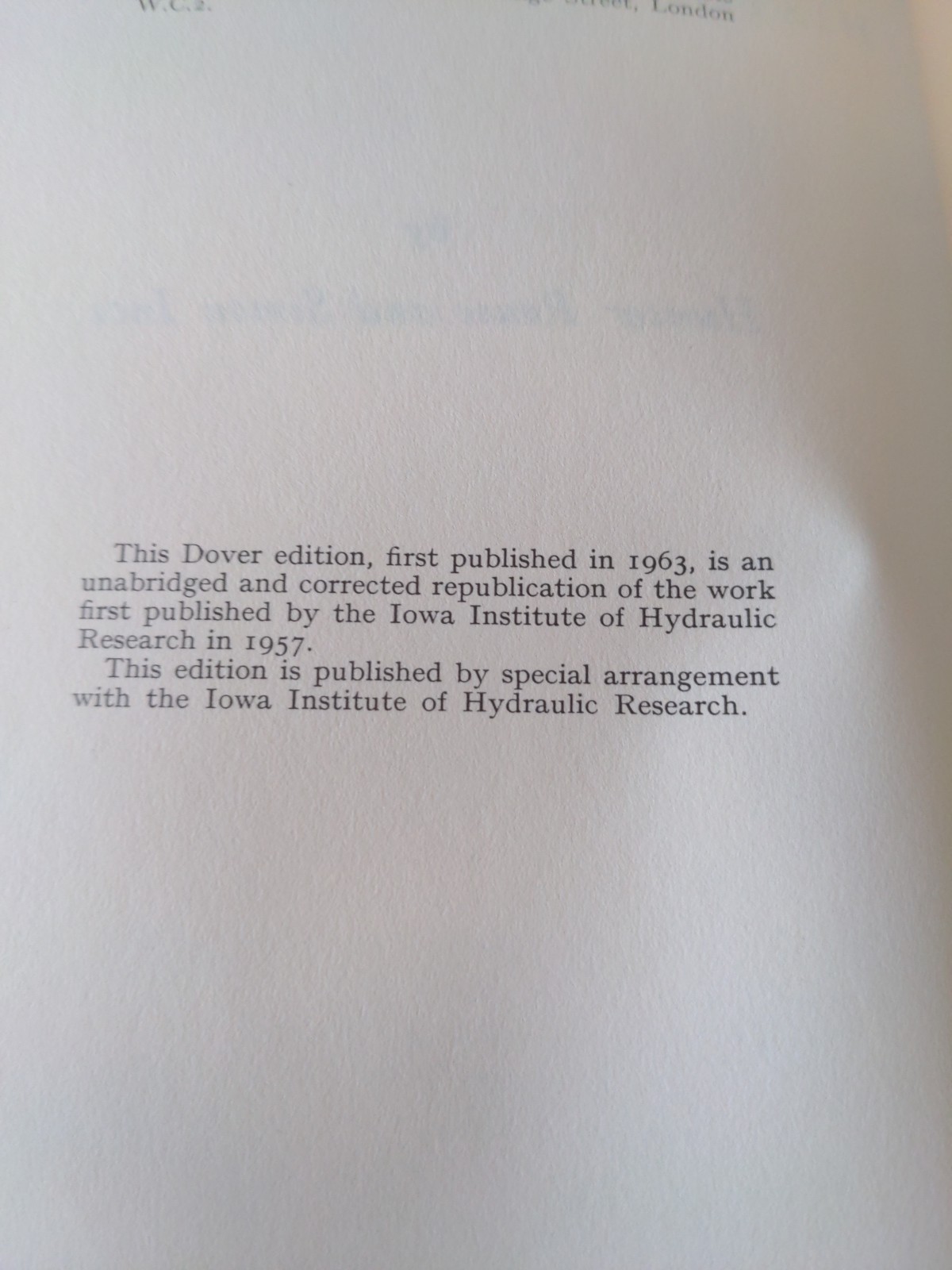 History of Hydraulics by Hunter Rouse and Simon Ince Dover Edition 1963