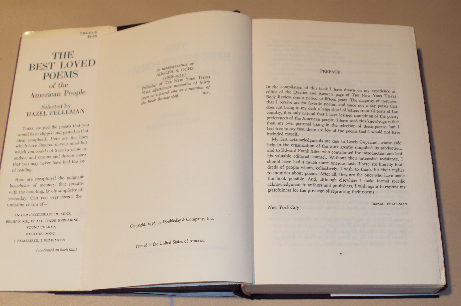 Best Loved Poems of the American People by Hazel Felleman (1936, Hardcover)