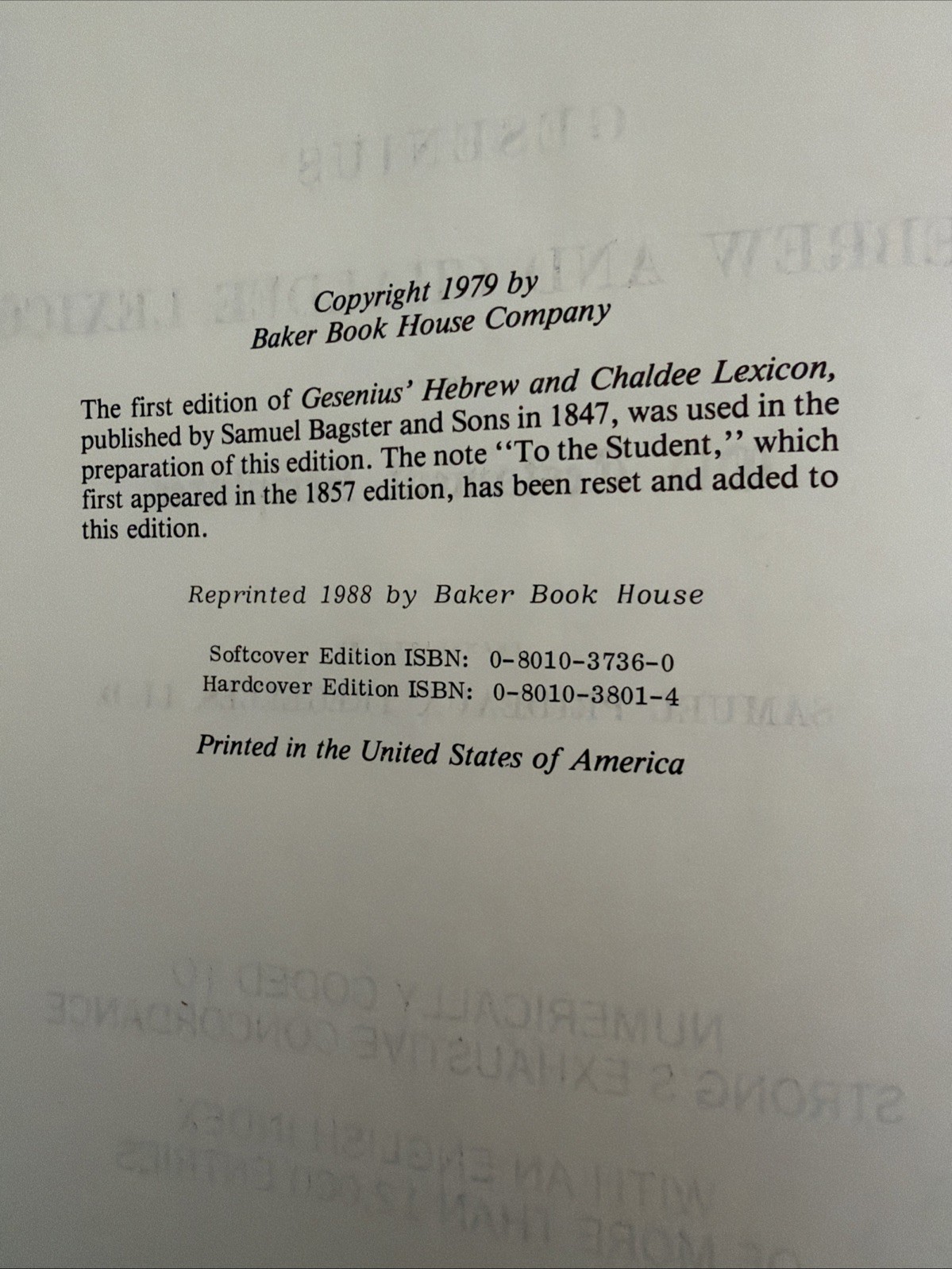 GESENIUS’ HEBREW AND CHALDEE LEXICON TO THE OLD TESTAMENT SCRIPTURES BAKER 1988