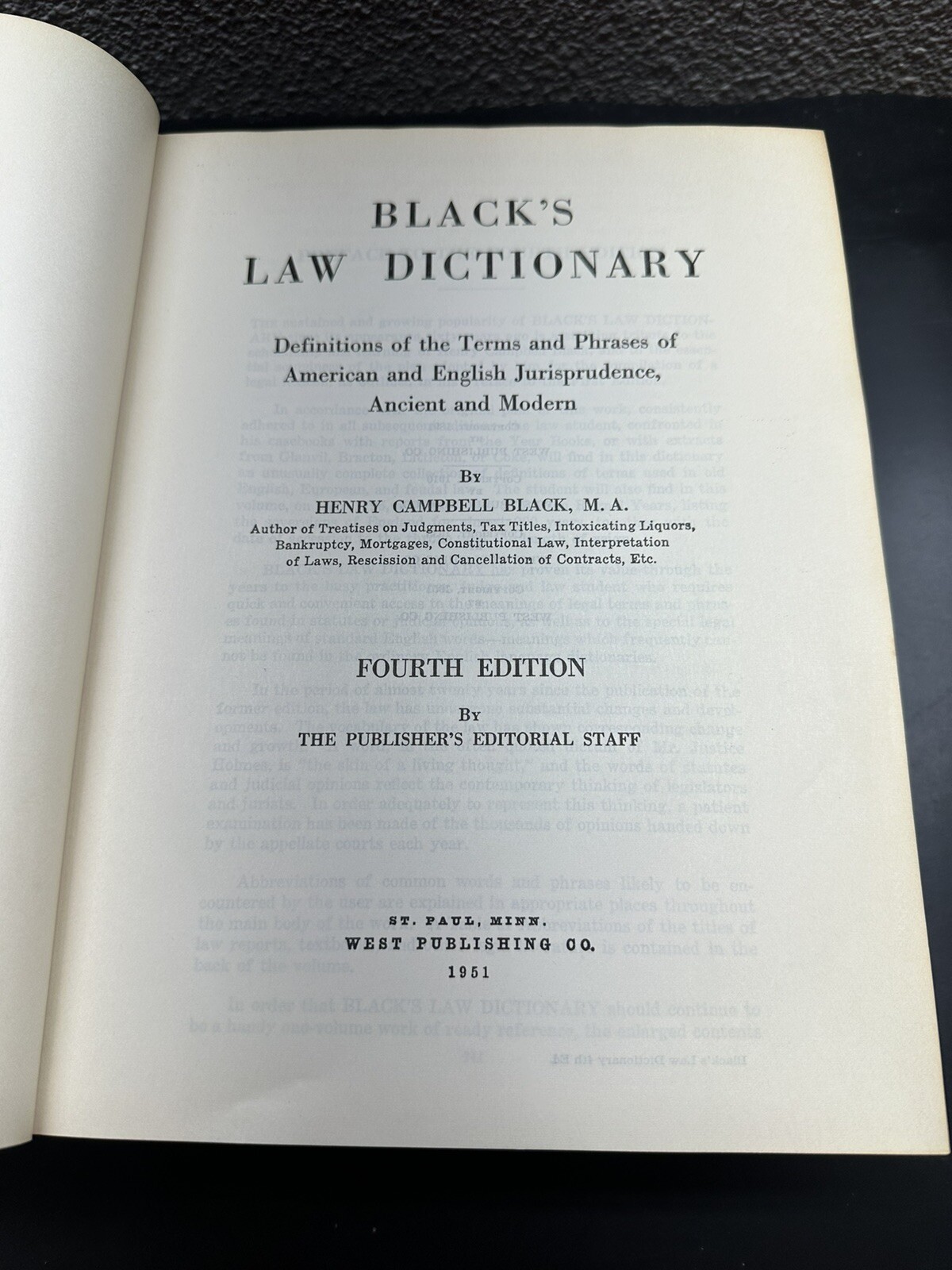 Black’s Law Dictionary Fourth 4th Edition 1951 GREAT CONDITION! Lawyer See Pics