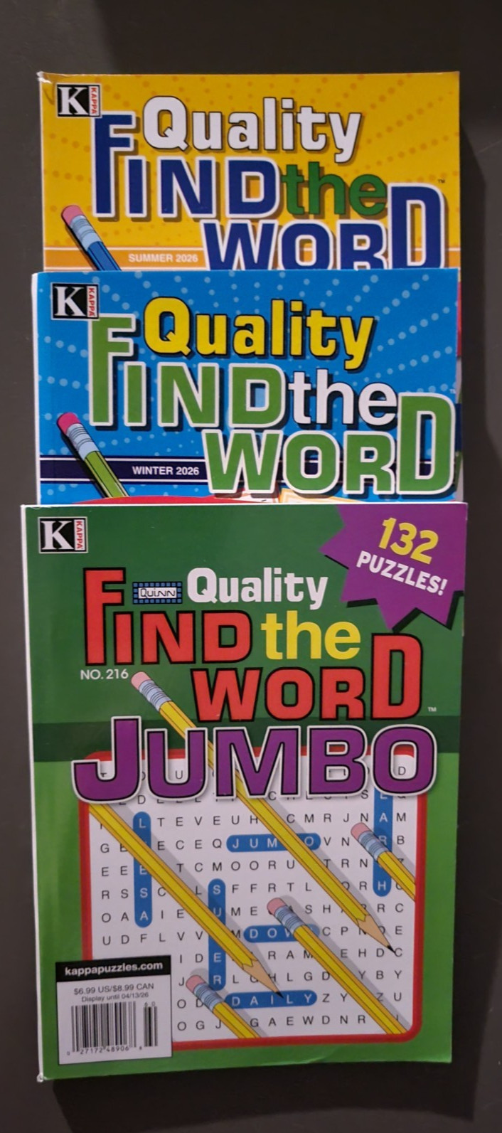 Lot of 3 Find-the-Word Puzzle Books by Kappa – 2 Special & Jumbo 390+ Challenges