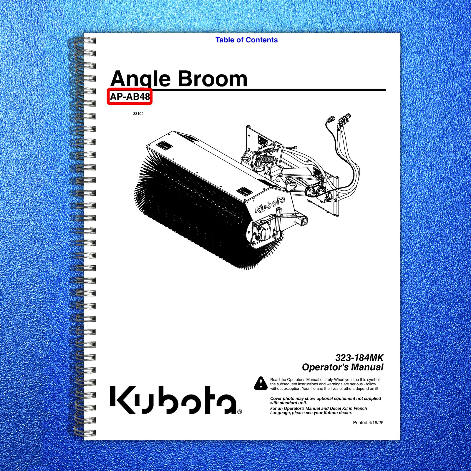 LAND PRIDE AB48 Angle Broom Operators Manual – STEEL WIRE BOUND – TOUGH COVERS
