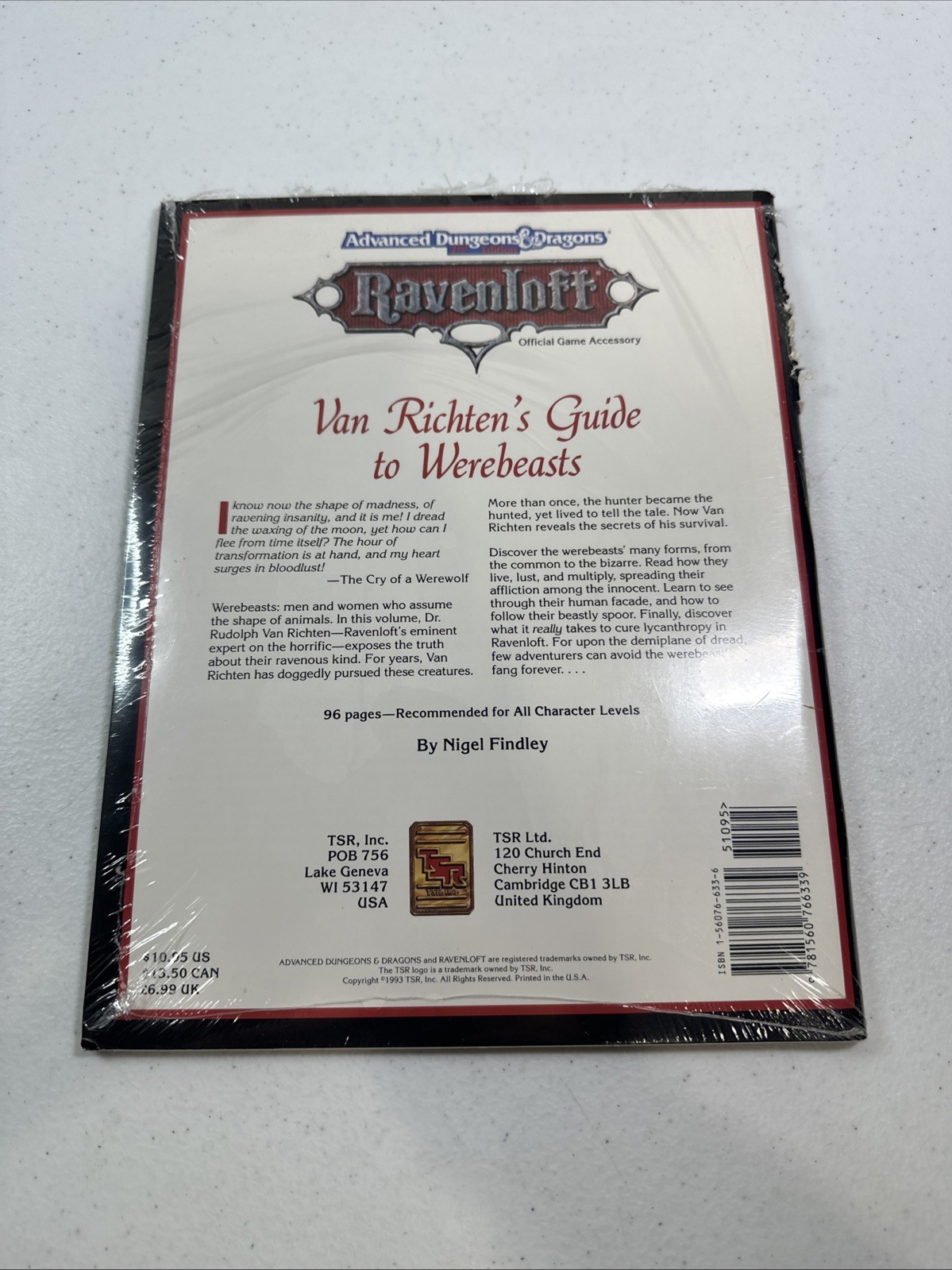 Advanced Dungeons & Dragons D&D 2nd Ed. Ravenloff Guide to Werebeasts 1993 TSR