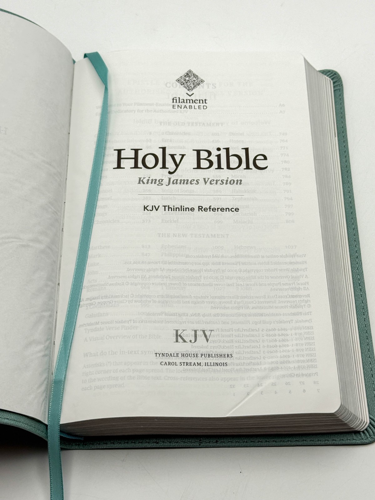 KJV Thinline Reference Bible, Filament LeatherLike, Floral Leaf Teal by Tyndale