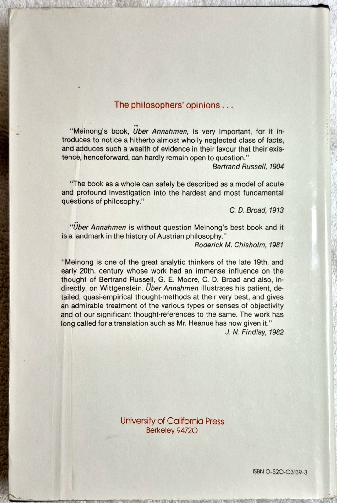 On Assumptions • Meinong (1983 • UC Press • 1st Eng. Trans J. Heanue)