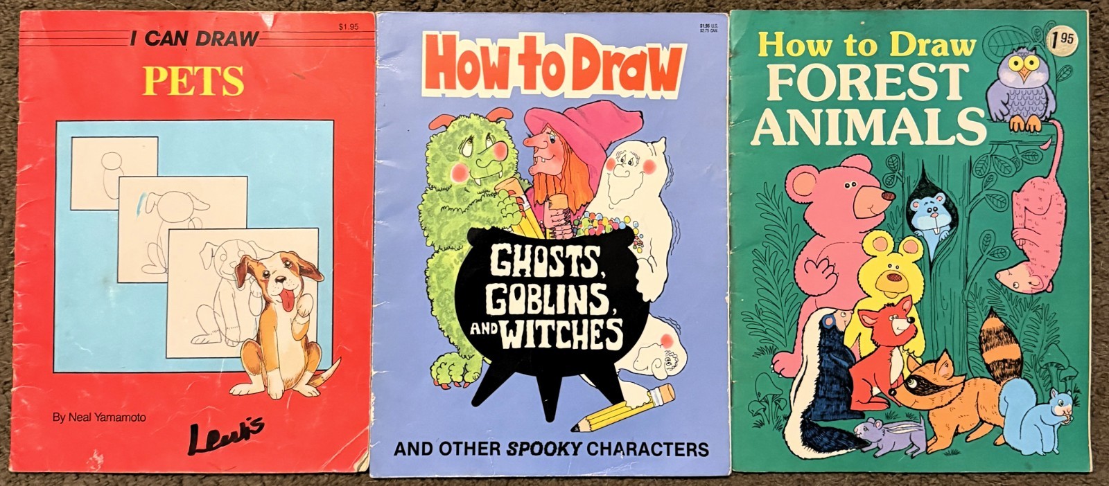 12 Vtg Watermill Press How to Draw Books * Animals Dogs Dinosaurs Ghost Witches