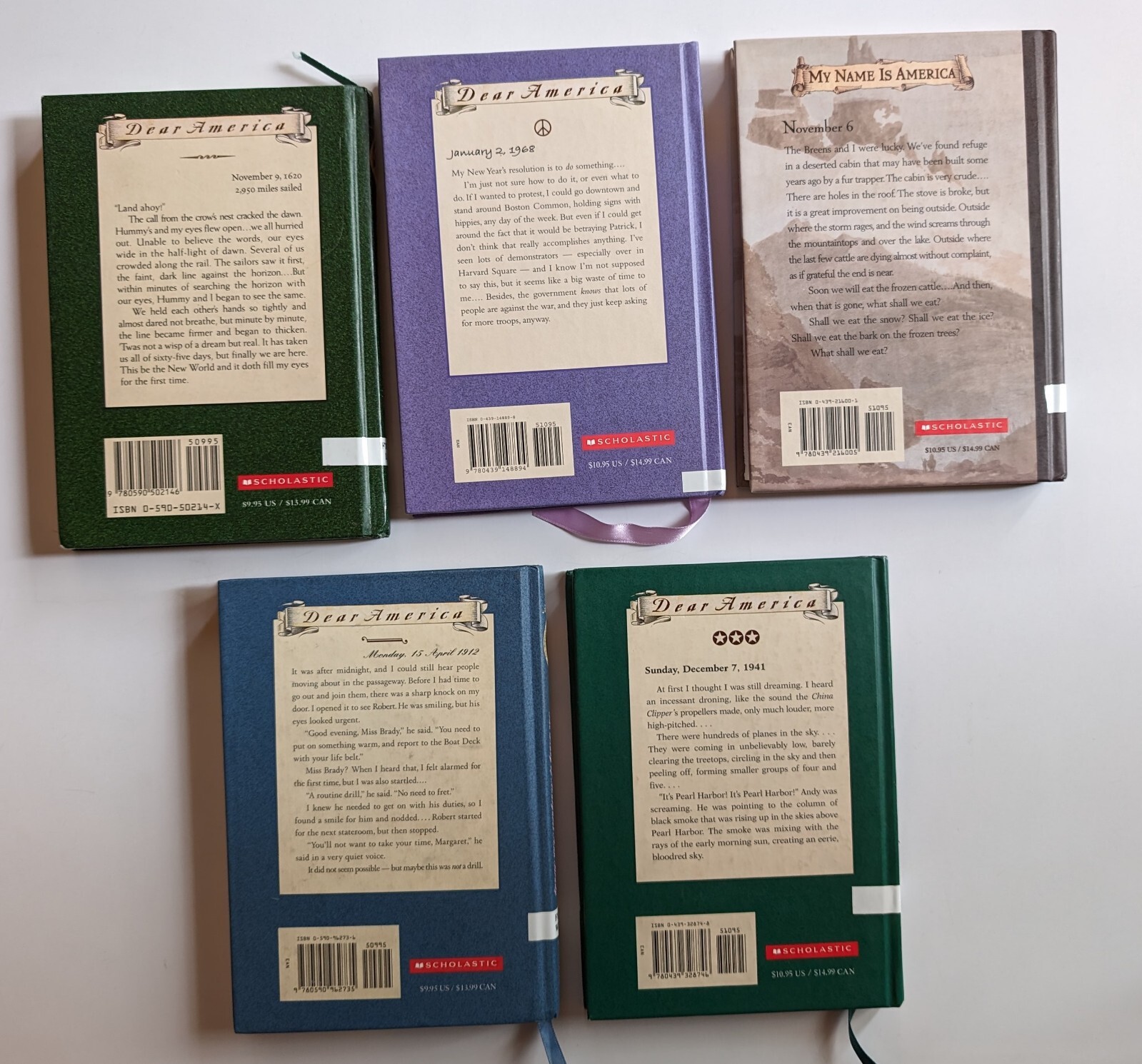 Dear America books – Mayflower, Titanic, Donner Party, Pearl Harbor, Boston,MA