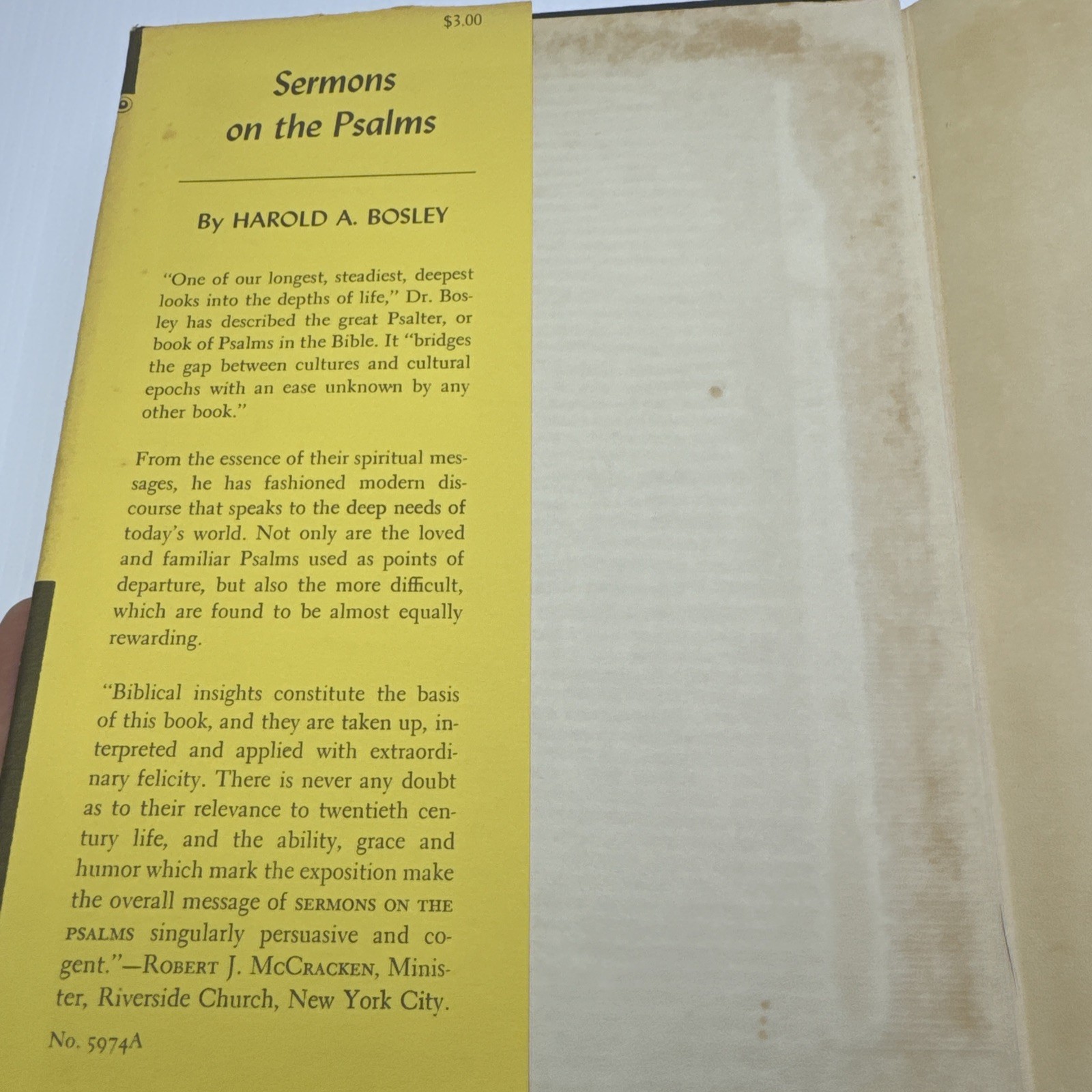 Sermons on the Psalms Harold A. Bosley 1956 HC Harper & Bros Vintage Christian