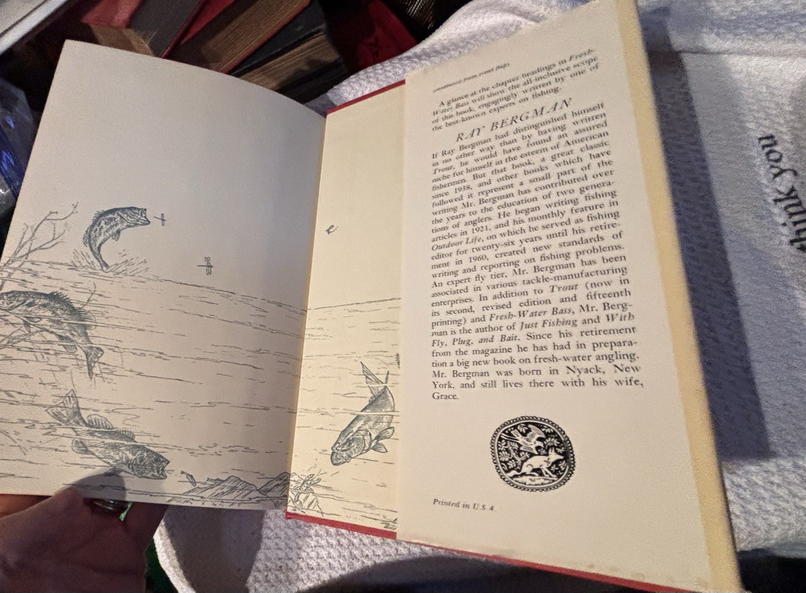 Freshwater bass fishing book Ray Bergman 1954, Illustrated. VG DJ. Stunning art.