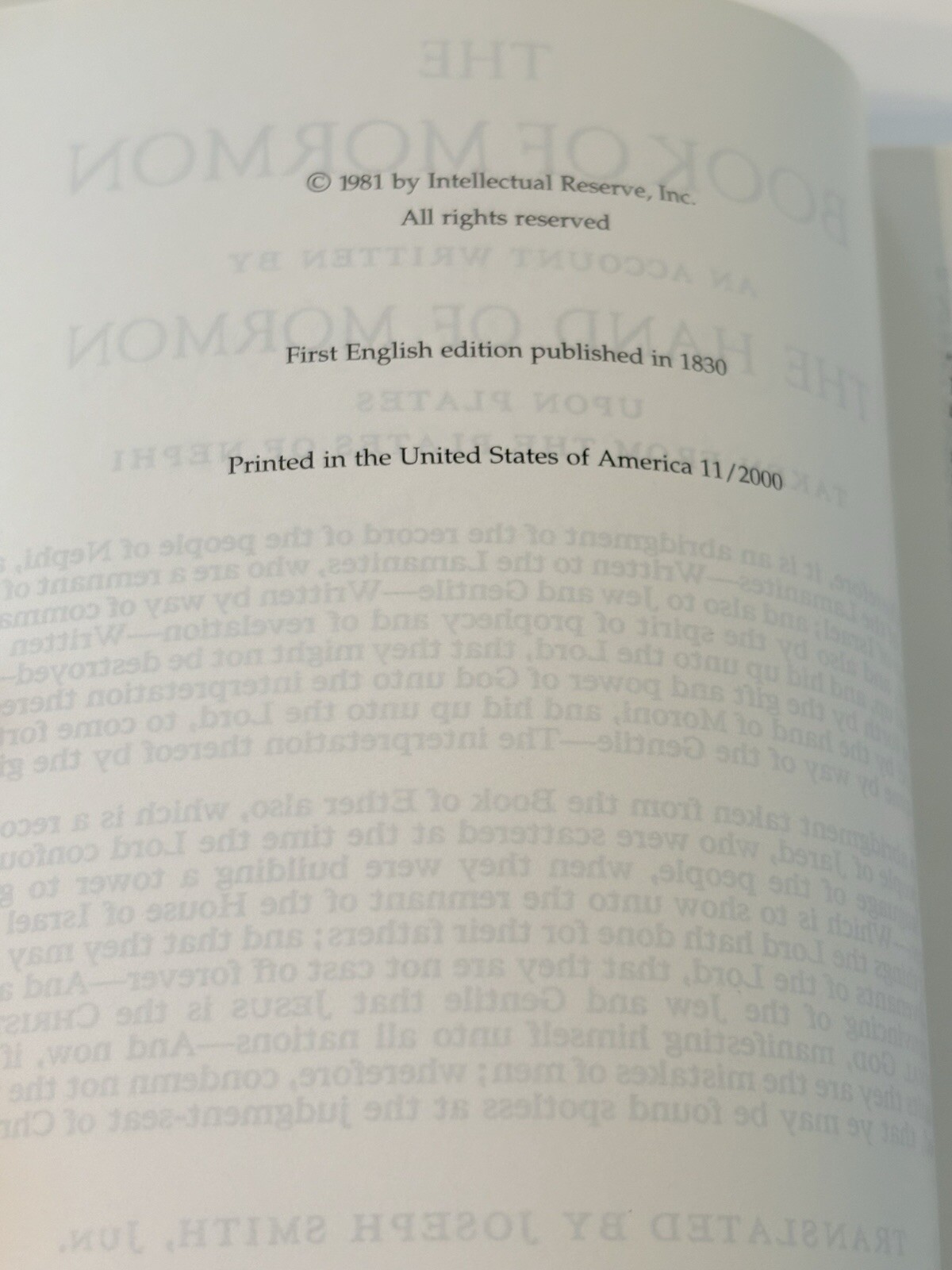 THE BOOK OF MORMON Another Testament of Jesus Christ 2000 Book