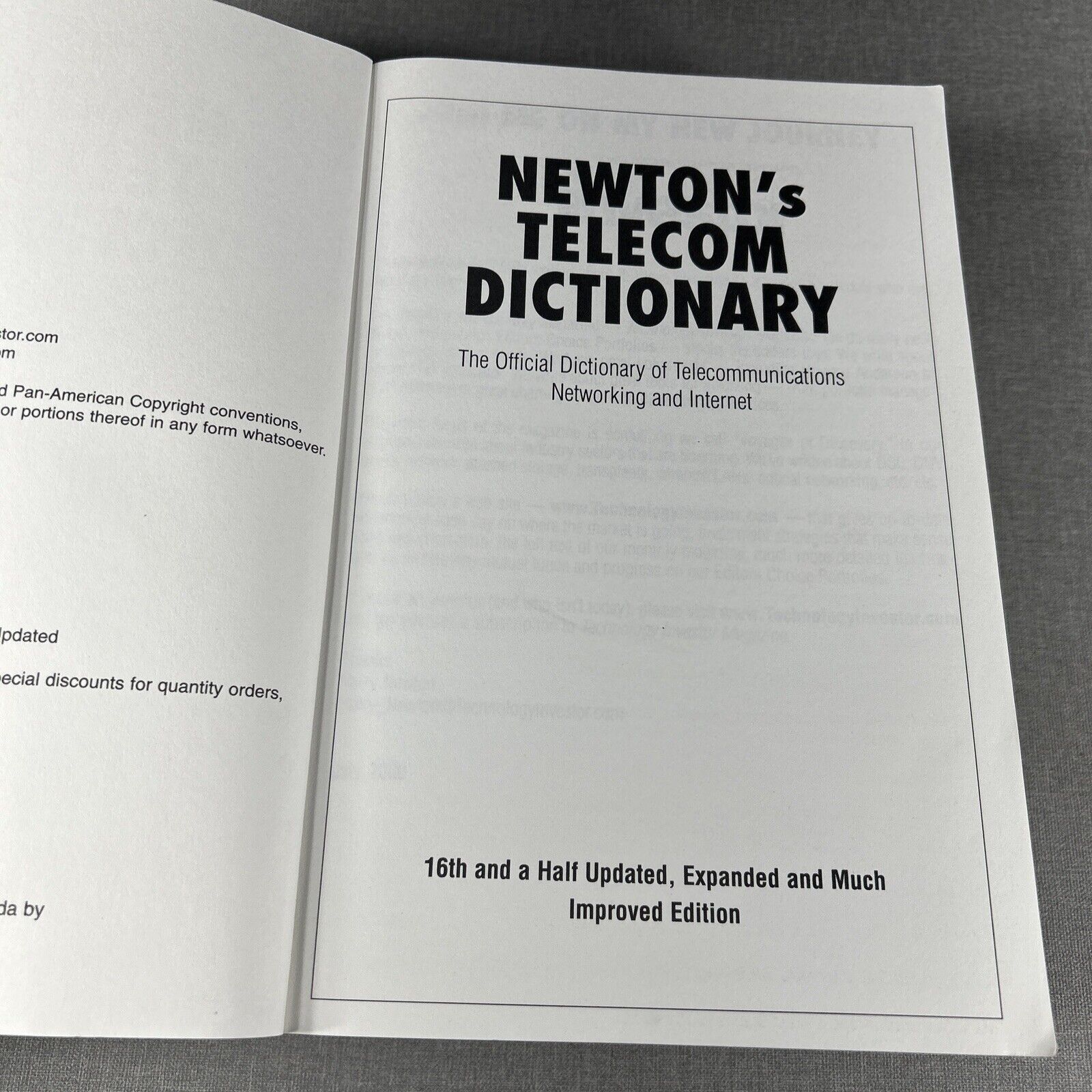 Newton’s Telecom Dictionary 16th Edition 2000 Trade Paperback Book