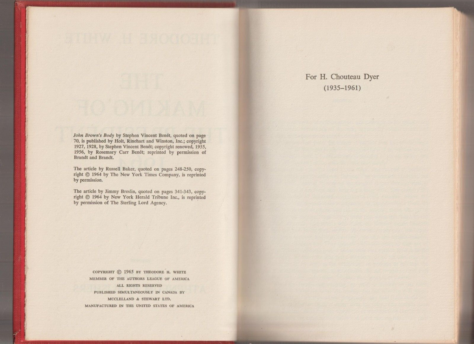 The MAKING of the PRESIDENT: A Novel by Theodore H. White 1965