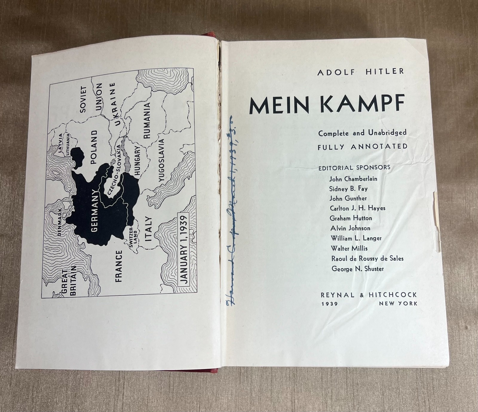 1939 Mein Kampf published in USA by Reynal & Hitchcock -Unexpurgated & Annotated