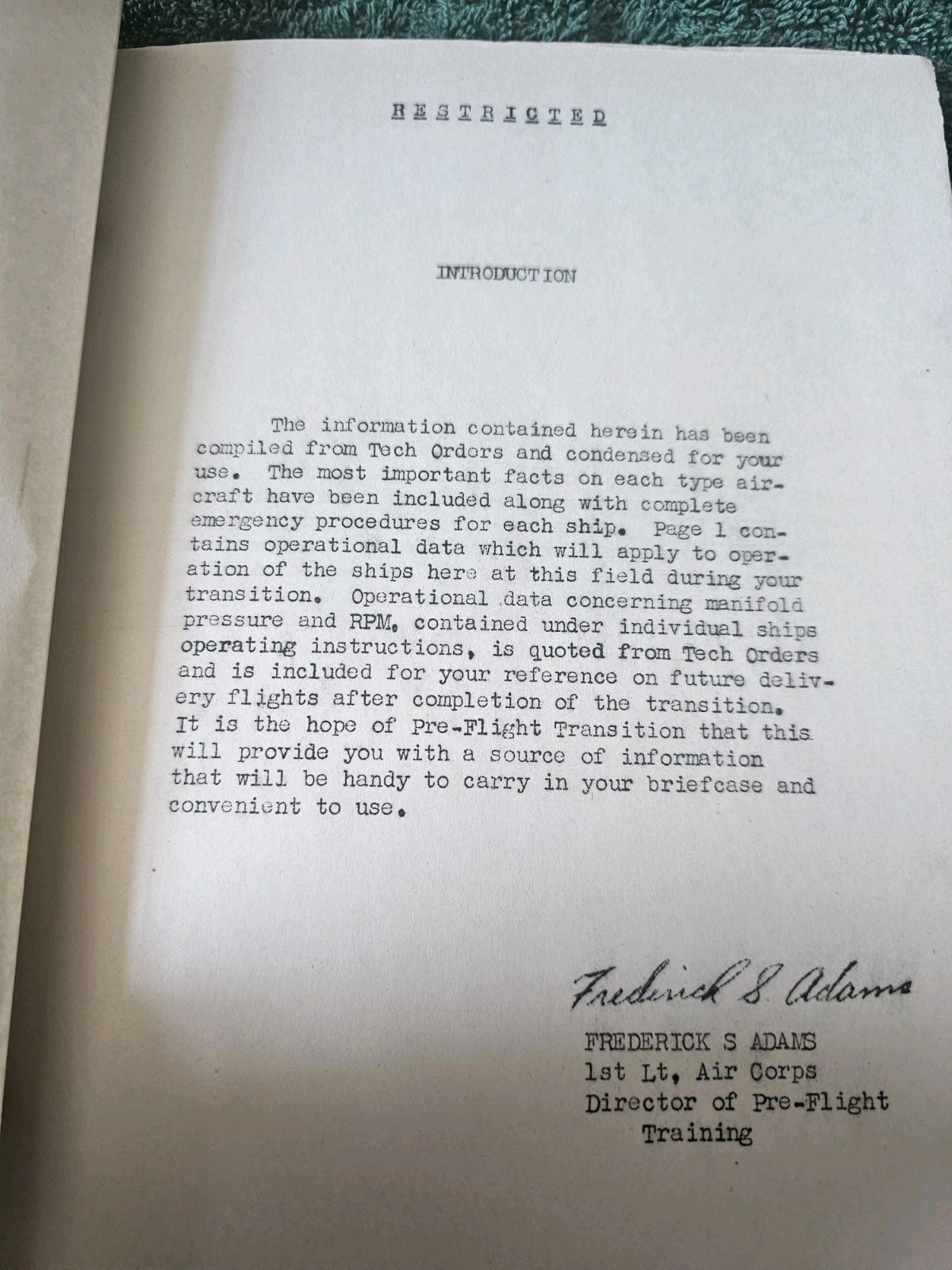 Vintage 1940’s Pilot’s Operating Instructions For Pursuit