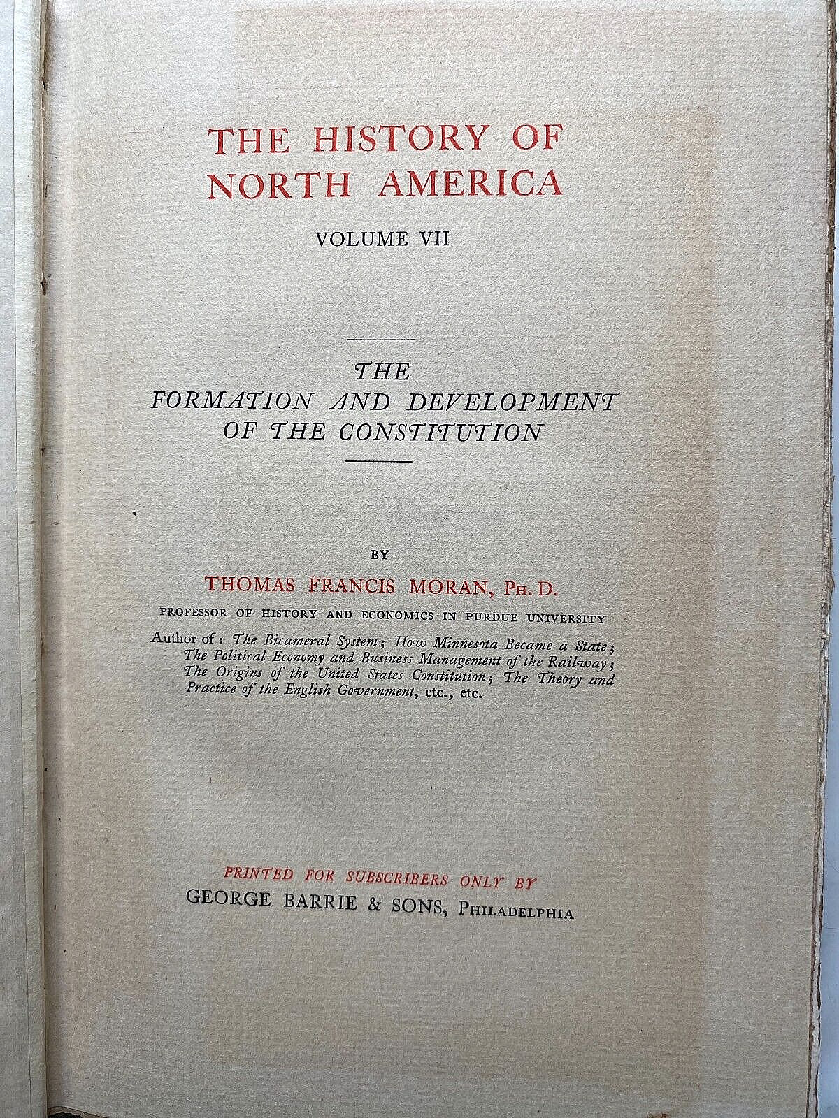 1904 History of North America. The Constitution. 428 pages. Illustrated.