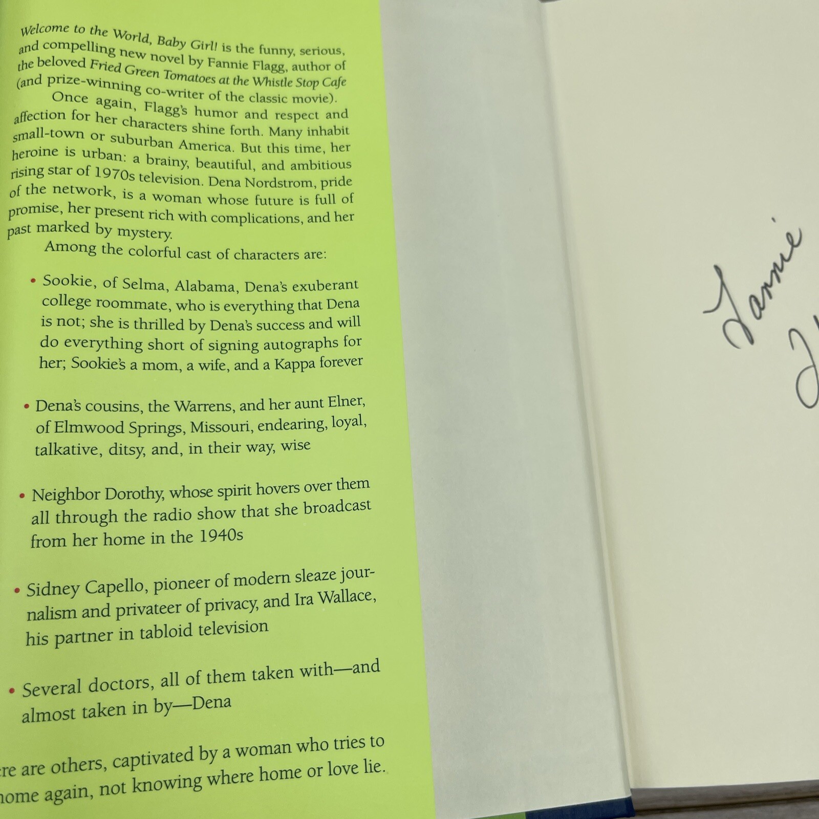 Welcome To The World, Baby Girl! by Fannie Flagg Signed First Edition HCDJ Book