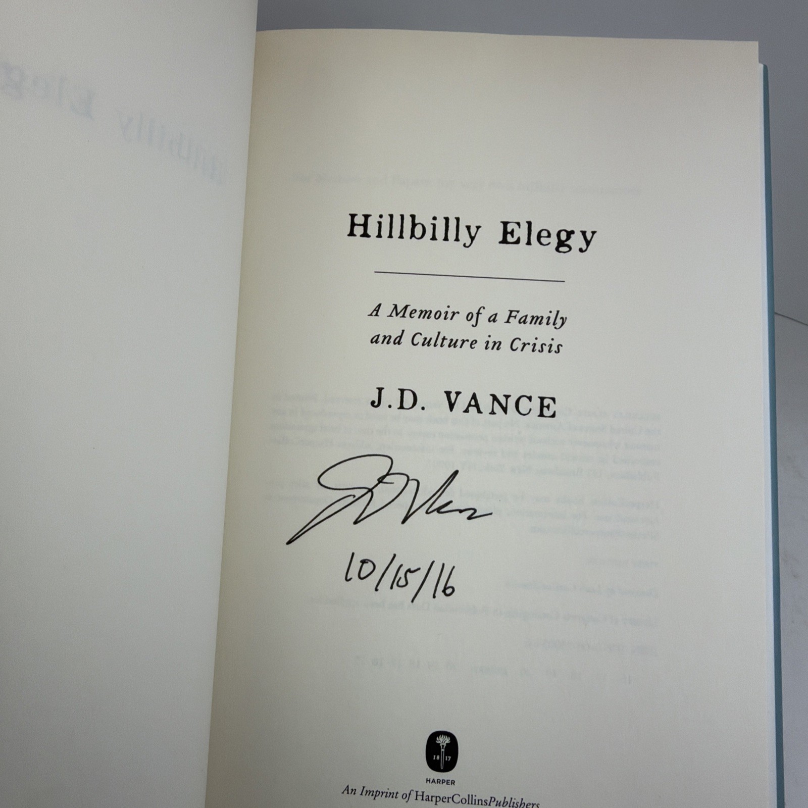 Hillbilly Elegy by JD Vance 1st edition SIGNED Vice President Signature VGC++