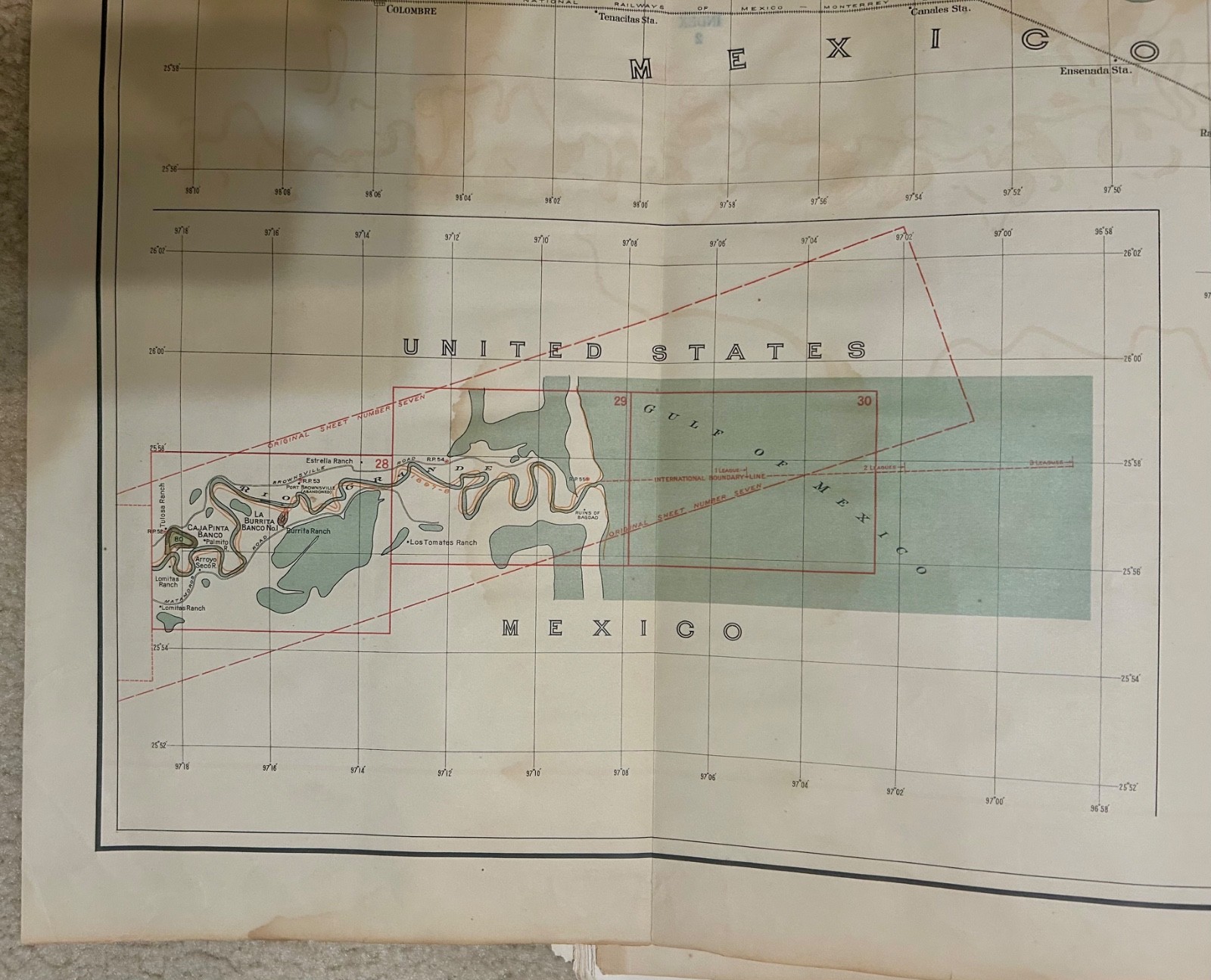 1911 Rio Grande Topographical Map – Roma to the Gulf of Mexico (America)
