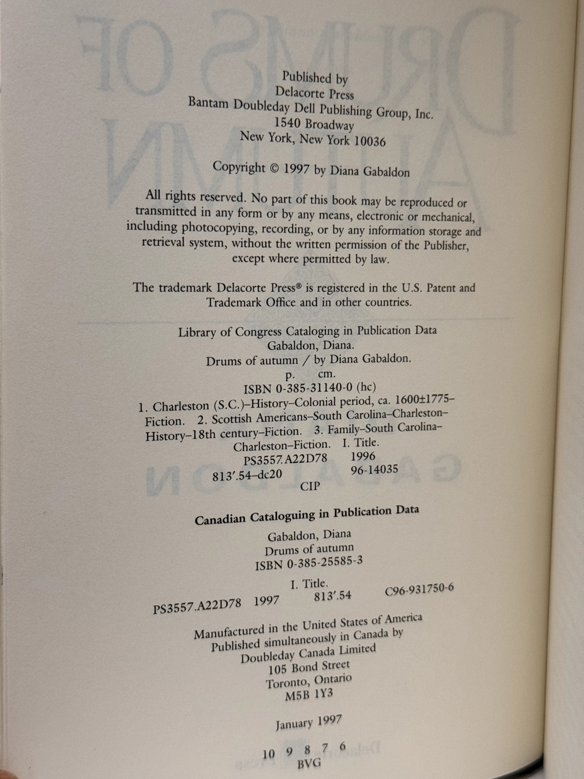 DRUMS OF AUTUMN – OUTLANDER Diana Gabaldon FIRST EDITION FIRST PRINTING HC DJ