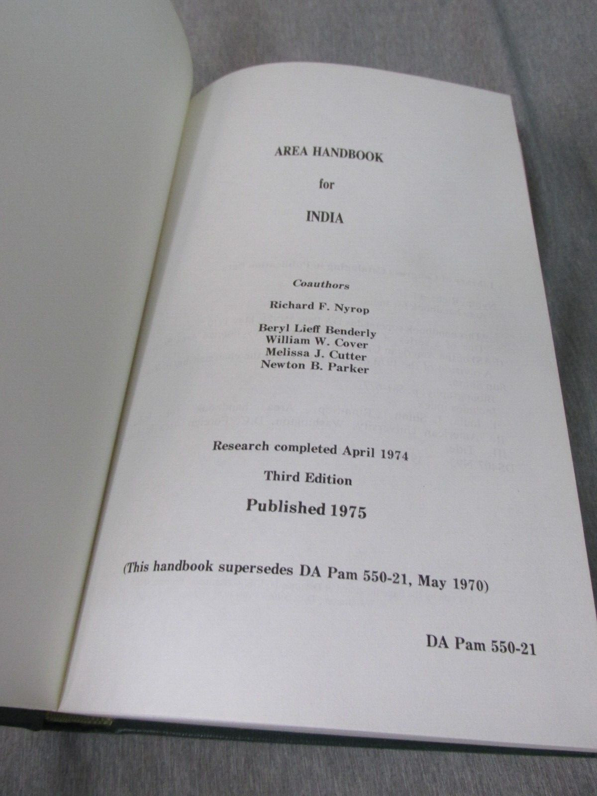 AREA HANDBOOK FOR INDIA 1975 DA PAM 550-21 Hardback