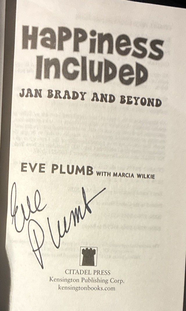 Eve Plumb SIGNED AUTOGRAPHED Happiness Included HCDJ 1st Edition Brady Bunch Jan