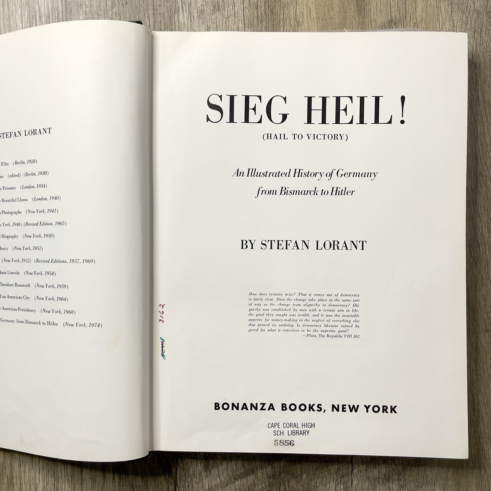 Sieg Heil Stefan Lorant 1979 Bonanza Edition Hardcover 1974 Bismarck Ex-Library